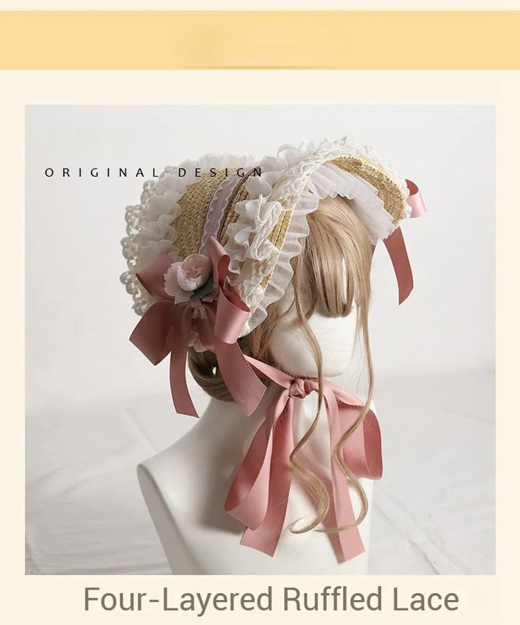 The Accessories' Story - Country Lolita Straw BNT, Ruffled Lace, Artificial Flower - Image 11