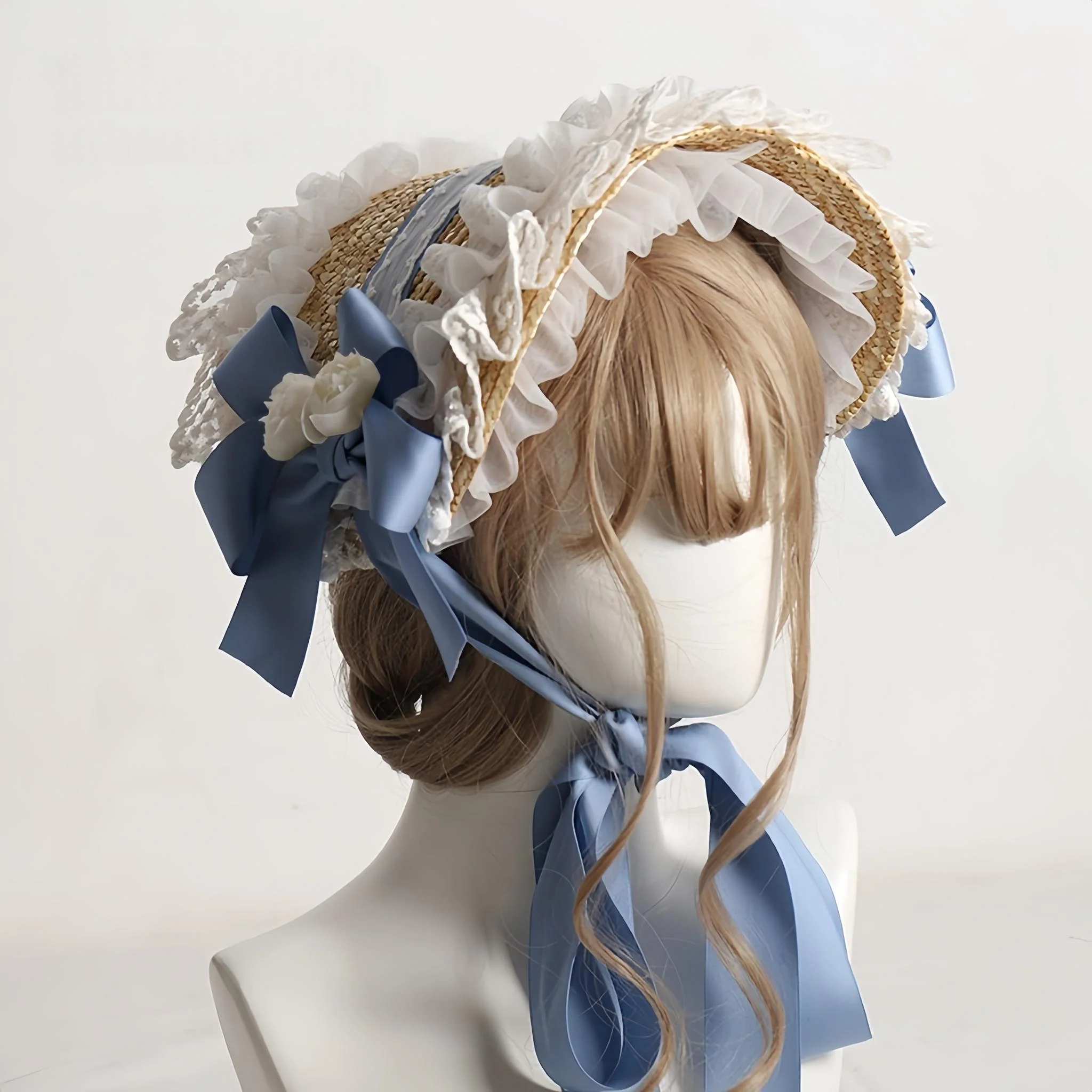 The Accessories' Story - Country Lolita Straw BNT, Ruffled Lace, Artificial Flower - Image 3