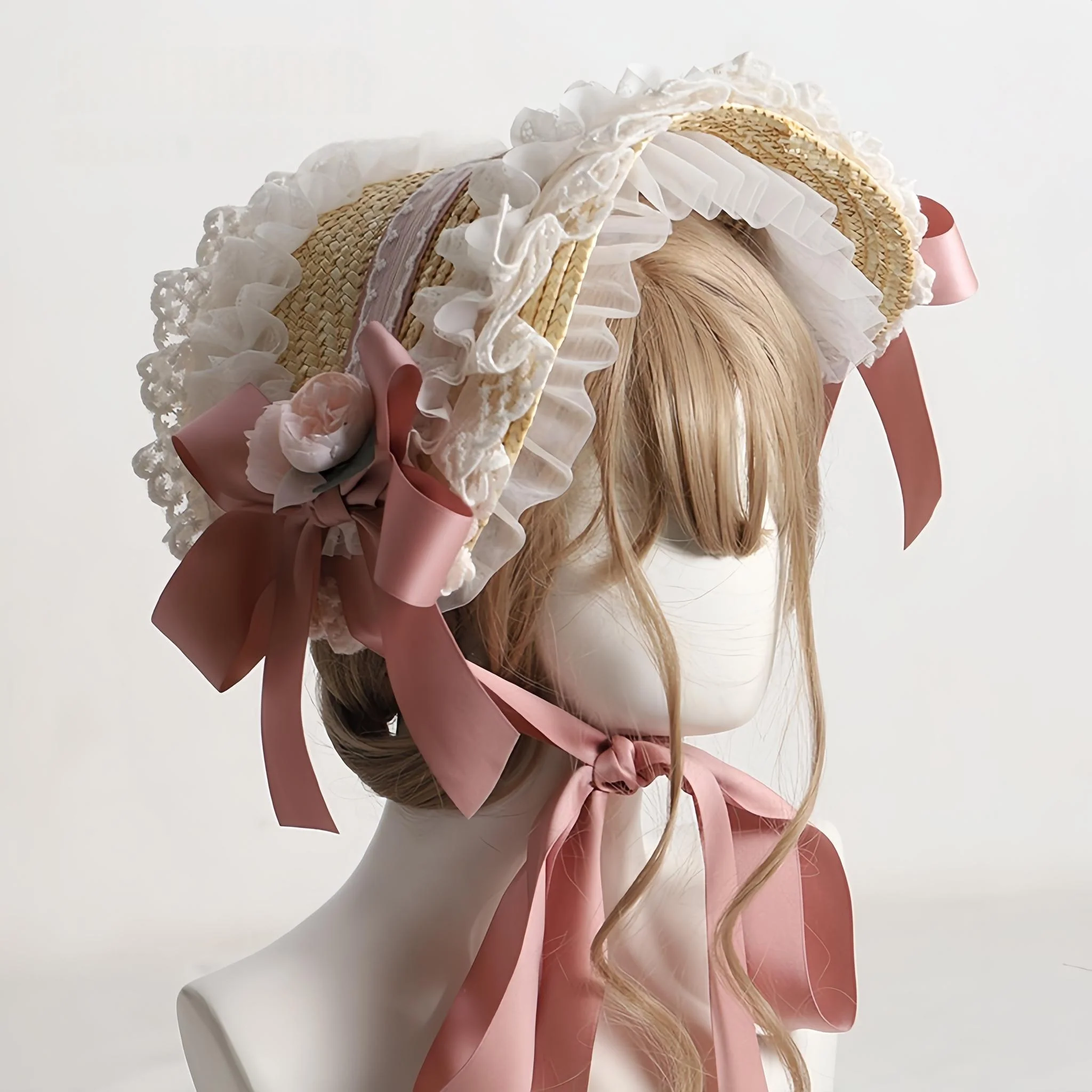 The Accessories' Story - Country Lolita Straw BNT, Ruffled Lace, Artificial Flower - Image 4