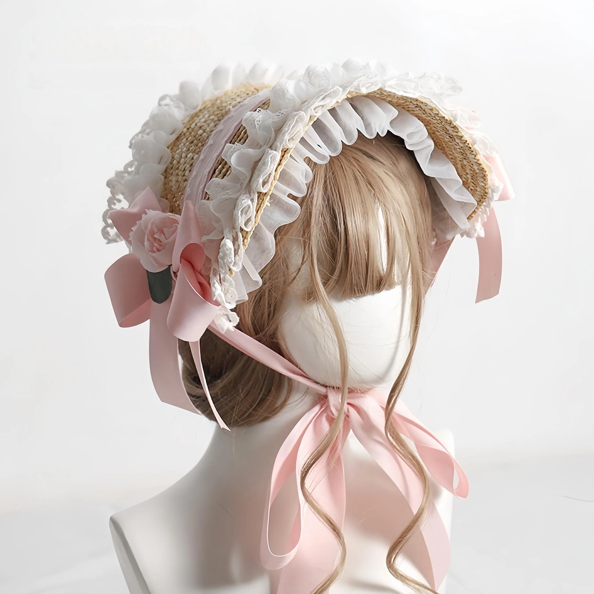 The Accessories' Story - Country Lolita Straw BNT, Ruffled Lace, Artificial Flower - Image 5