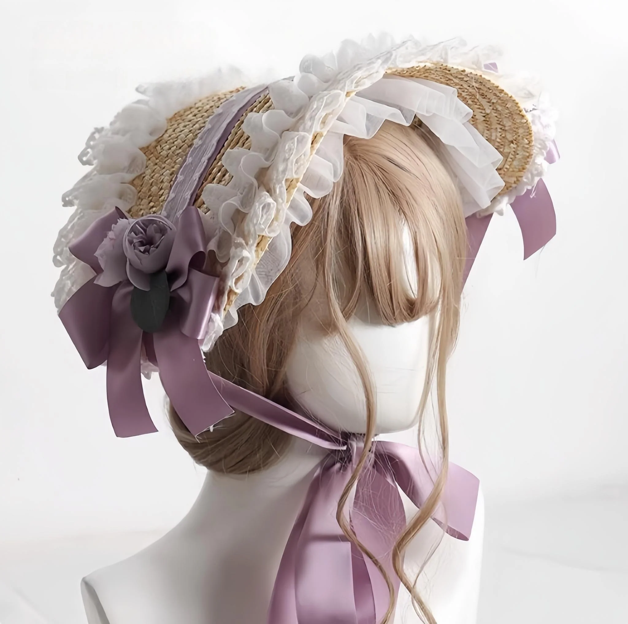 The Accessories' Story - Country Lolita Straw BNT, Ruffled Lace, Artificial Flower - Image 6