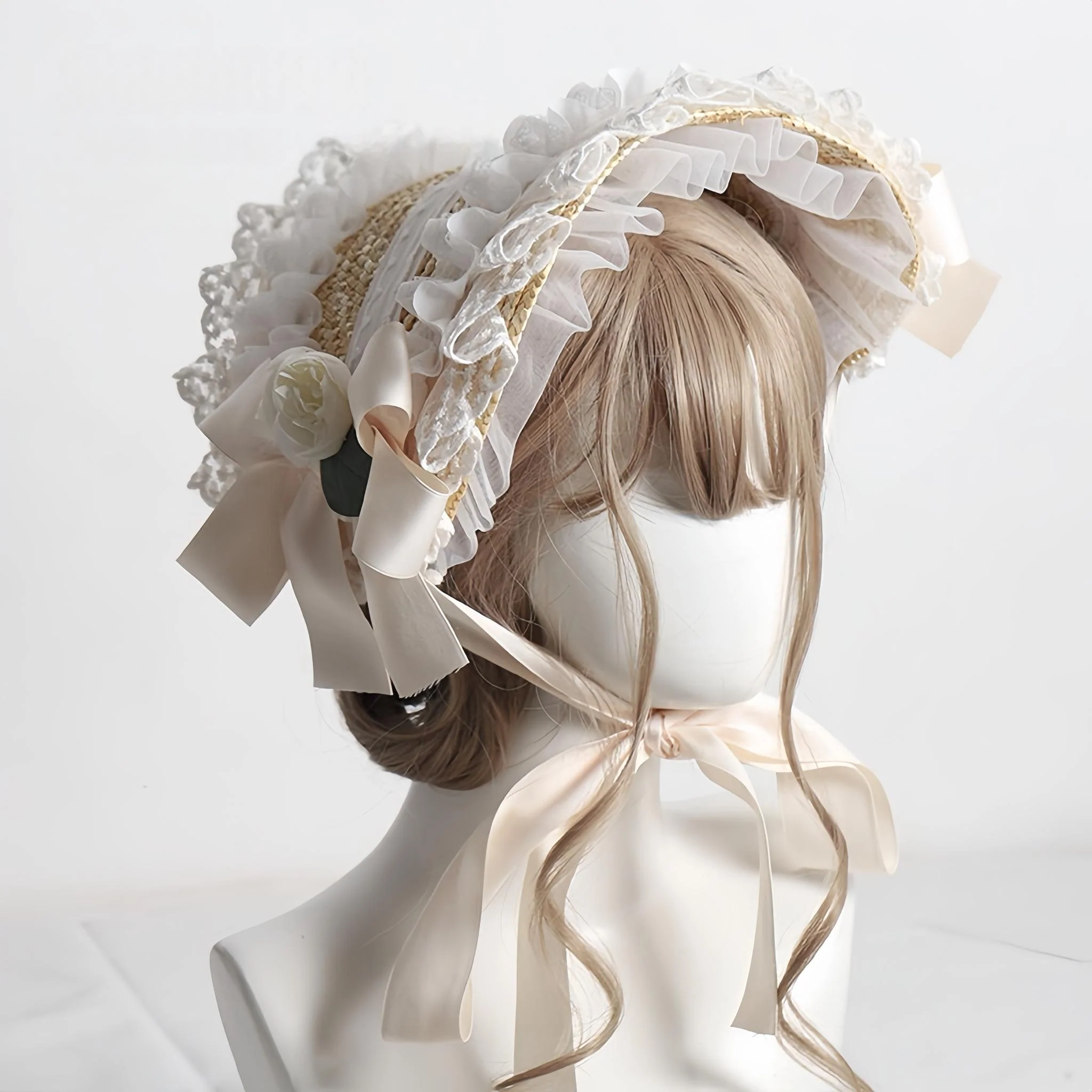 The Accessories' Story - Country Lolita Straw BNT, Ruffled Lace, Artificial Flower - Image 8