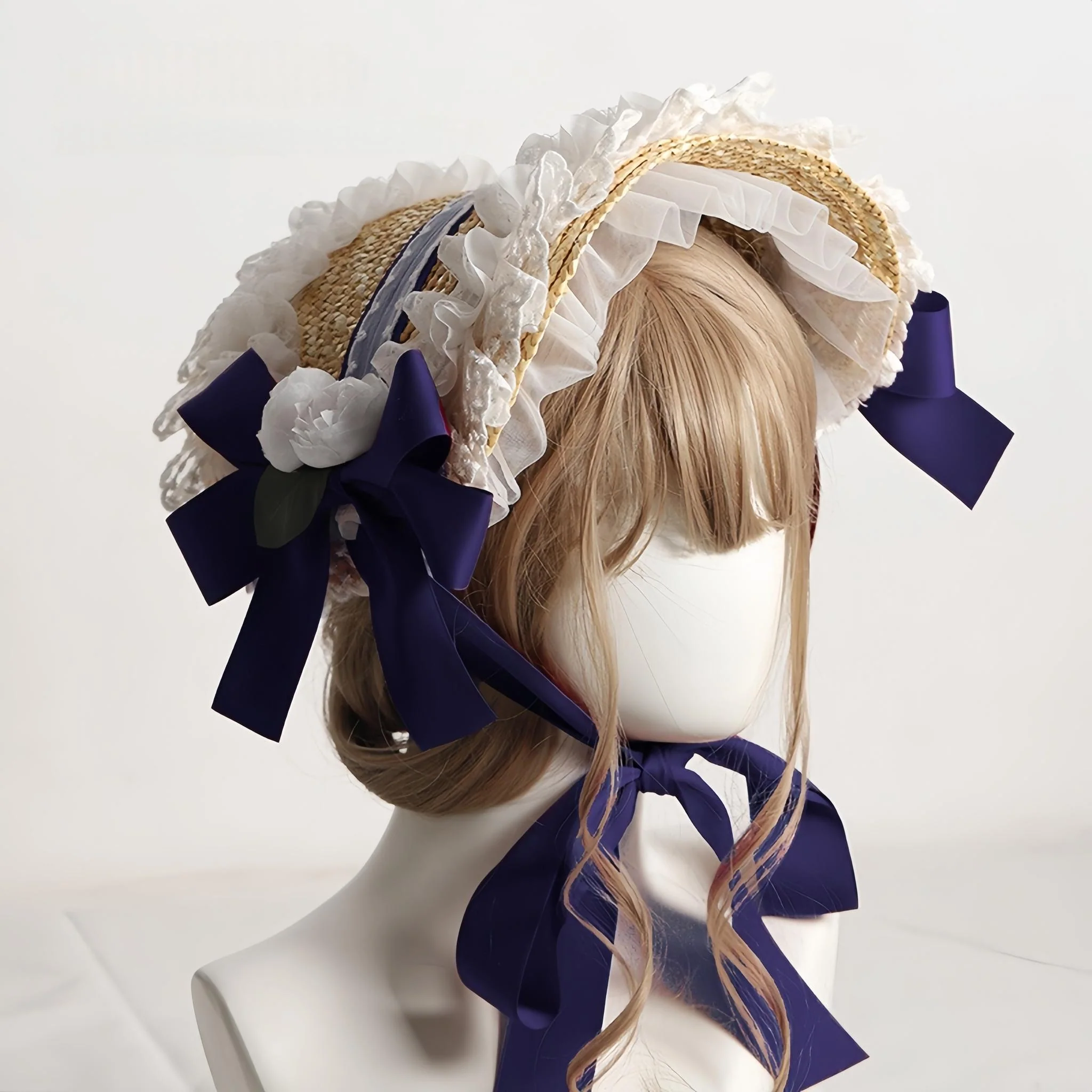 The Accessories' Story - Country Lolita Straw BNT, Ruffled Lace, Artificial Flower - Image 9