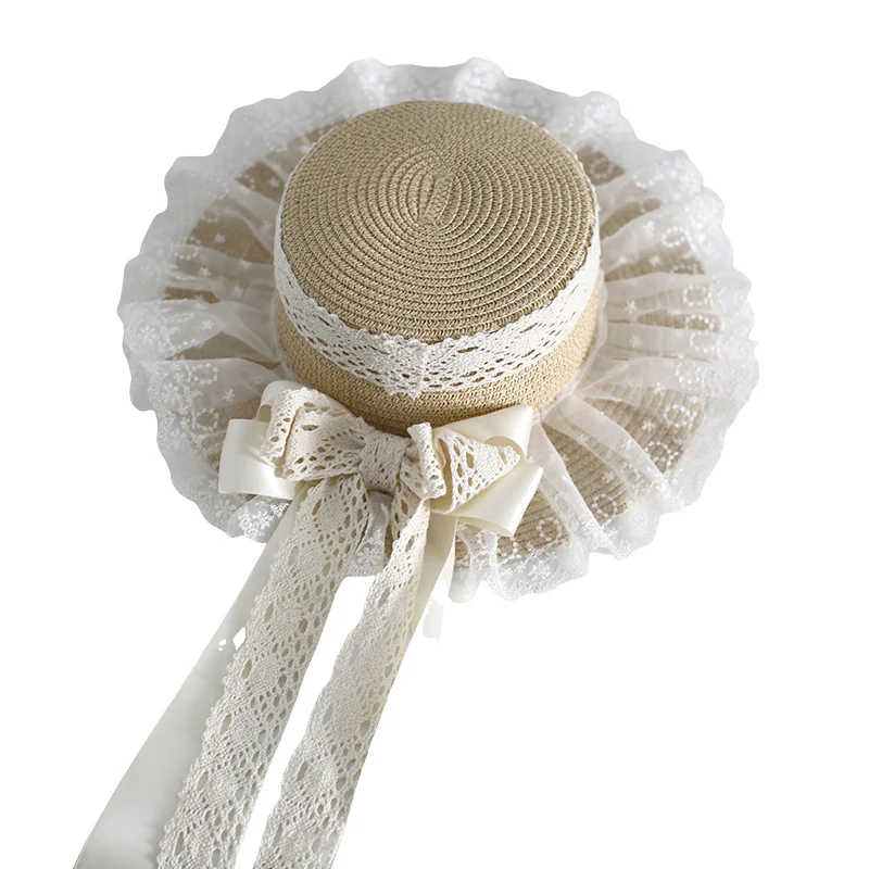 Xiaogui - Country Lolita Straw Hat Summer Hat with Lace and Bow - Image 3