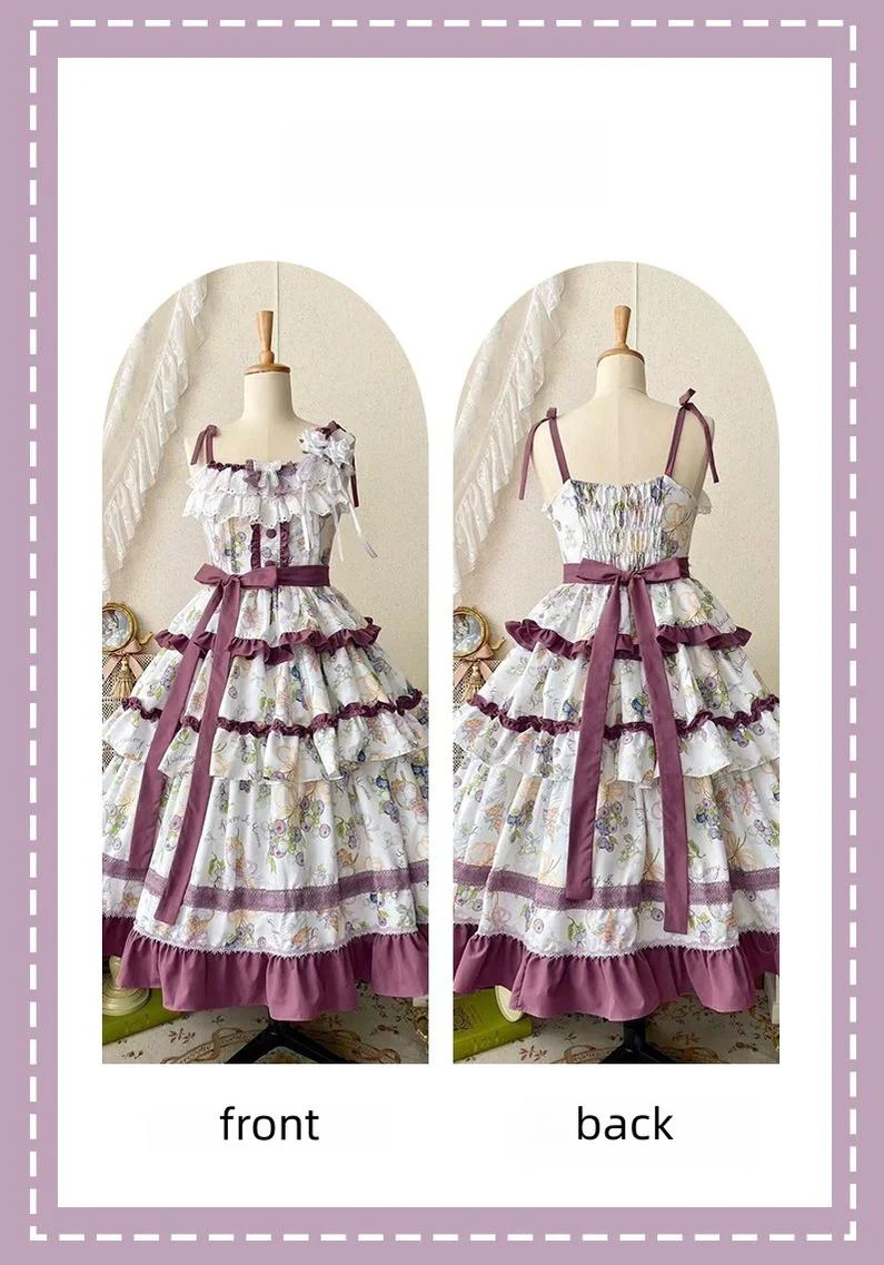 Qianmu - Blueberry Midsummer - Country Lolita Tiered JSK, Blueberry Print - Image 17