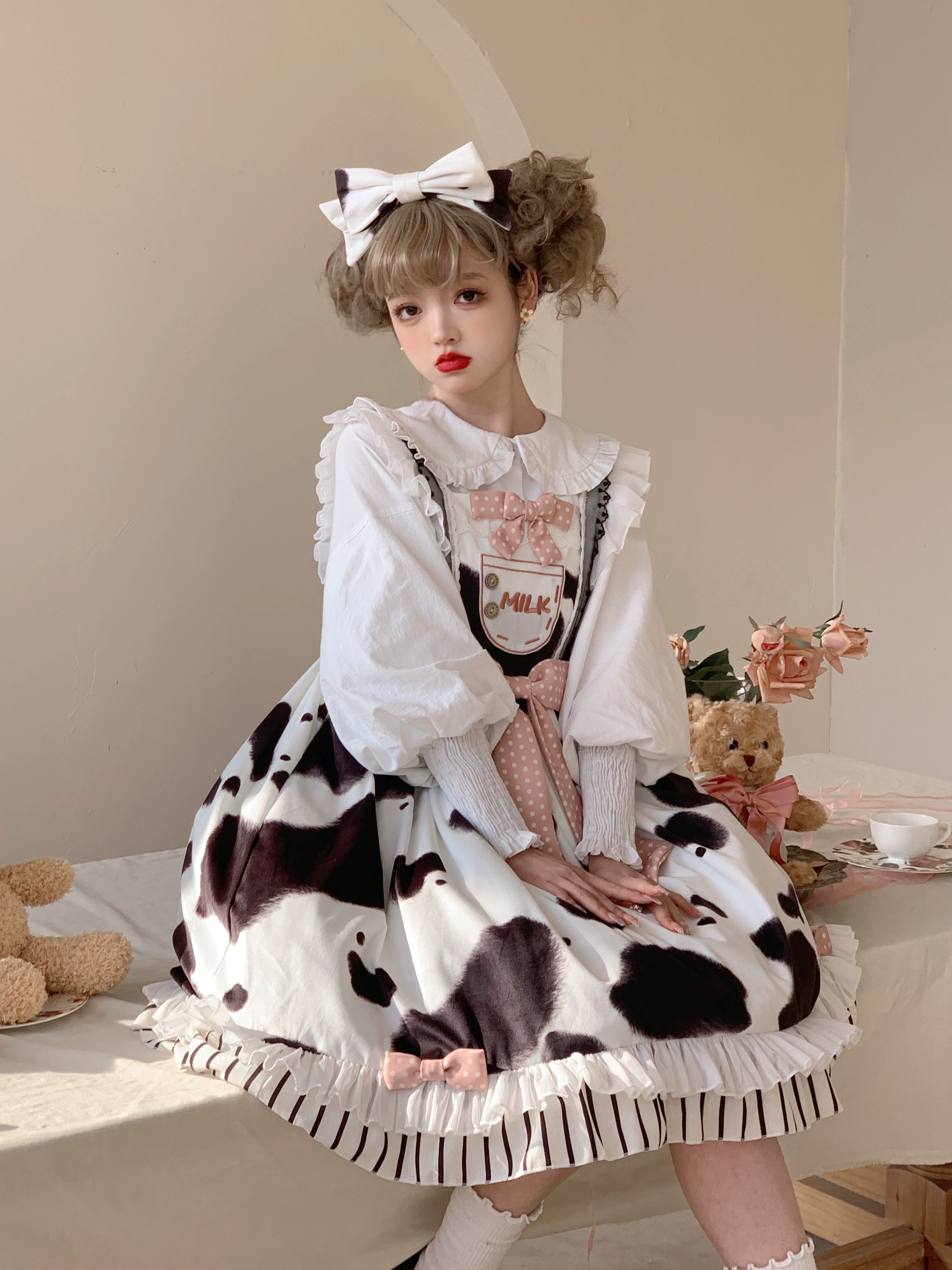 Milky Dango - Cow Spot Kawaii Lolita JSK, Side Pockets - Image 17