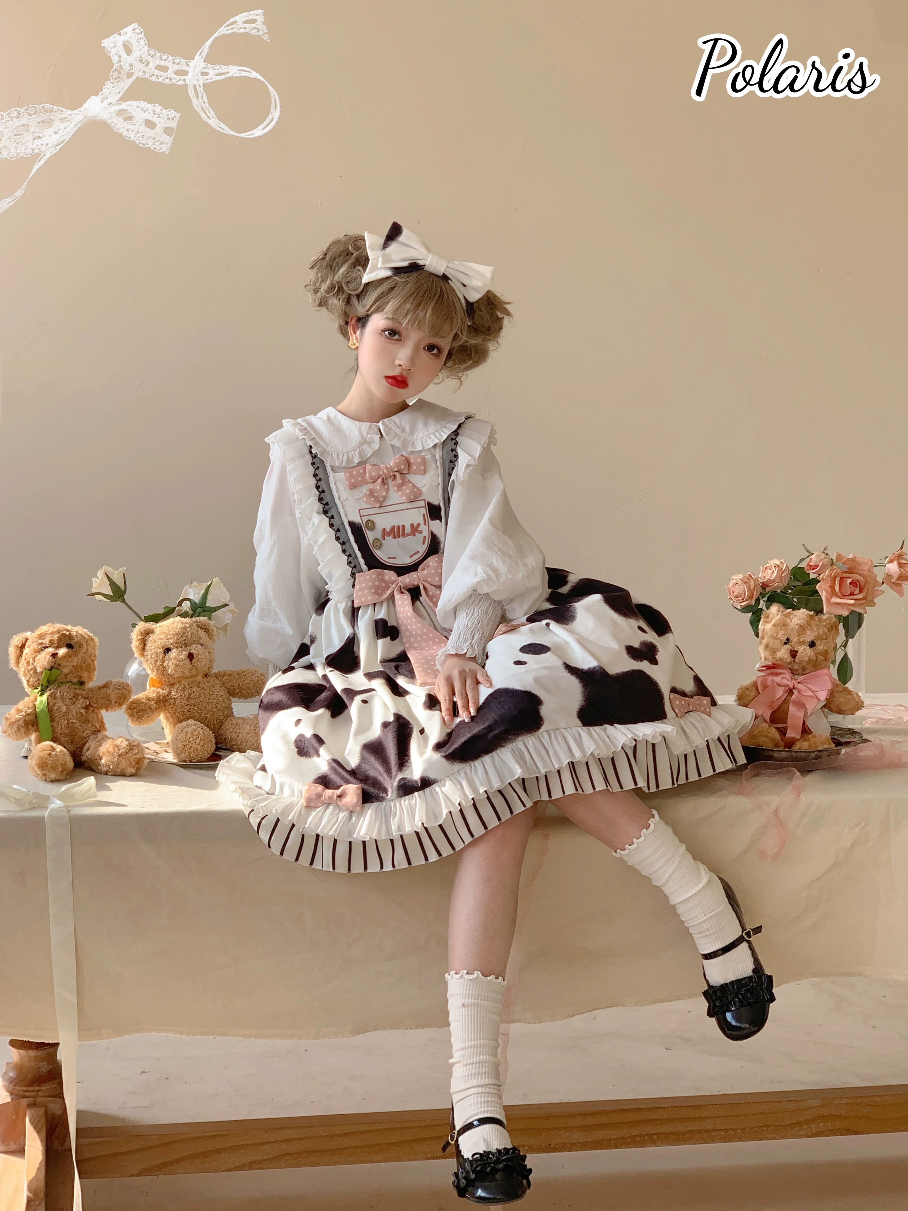 Milky Dango - Cow Spot Kawaii Lolita JSK, Side Pockets - Image 18