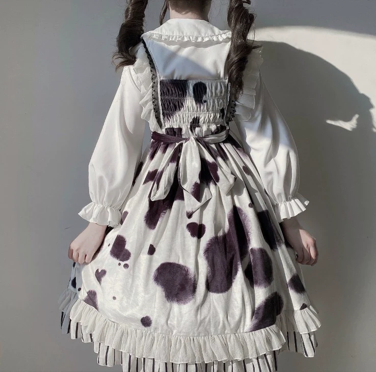 Milky Dango - Cow Spot Kawaii Lolita JSK, Side Pockets - Image 23