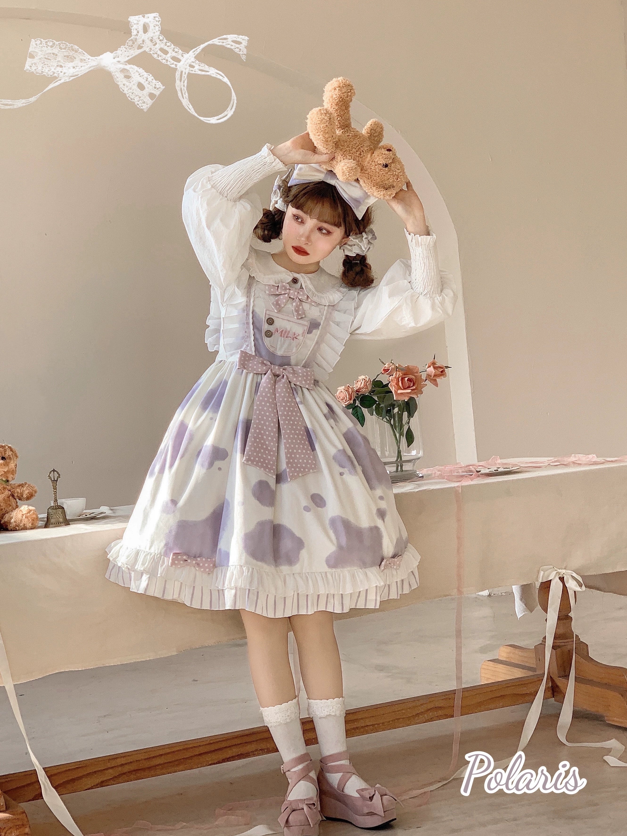Milky Dango - Cow Spot Kawaii Lolita JSK, Side Pockets - Image 27