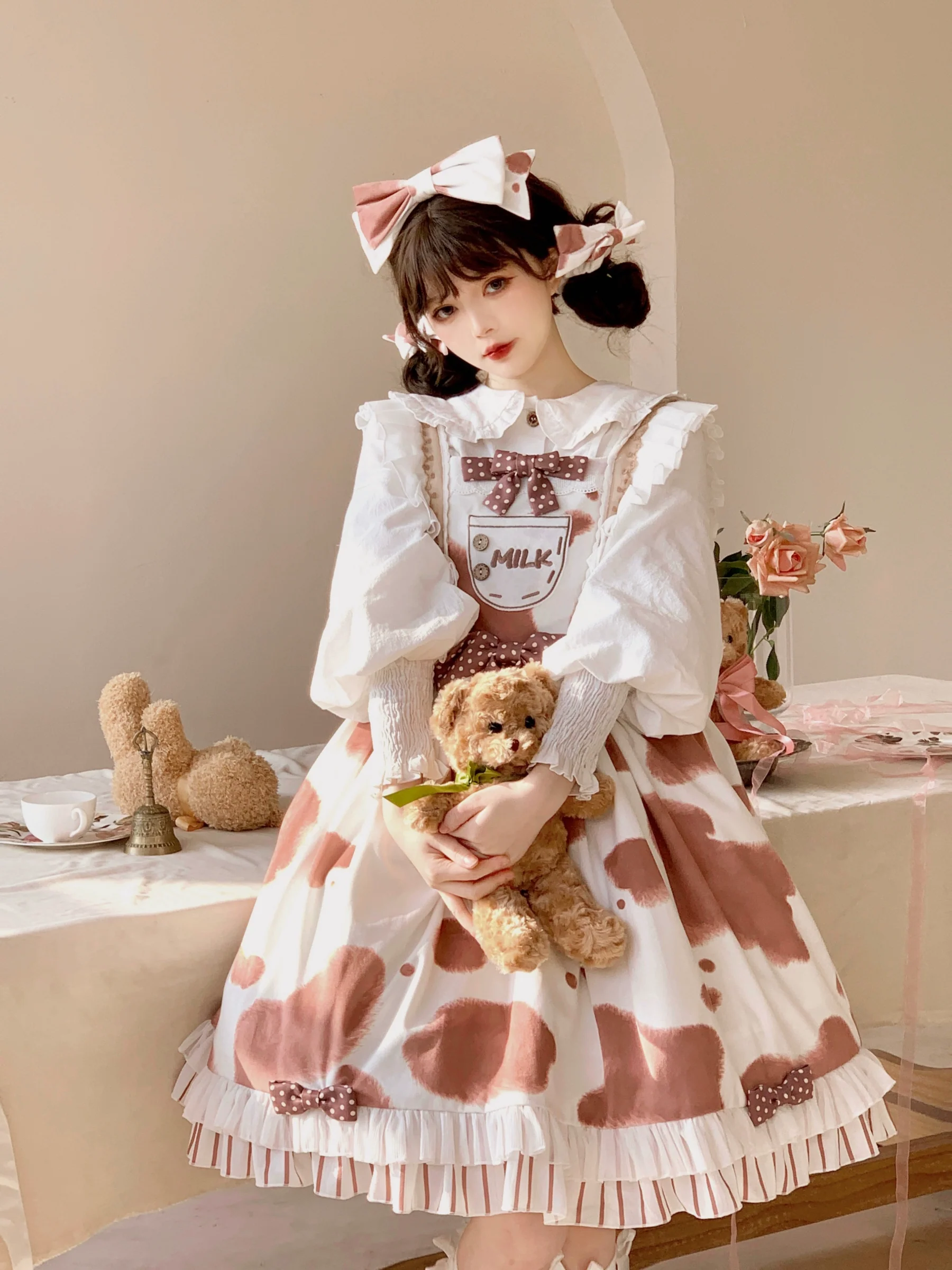 Milky Dango - Cow Spot Kawaii Lolita JSK, Side Pockets - Image 36