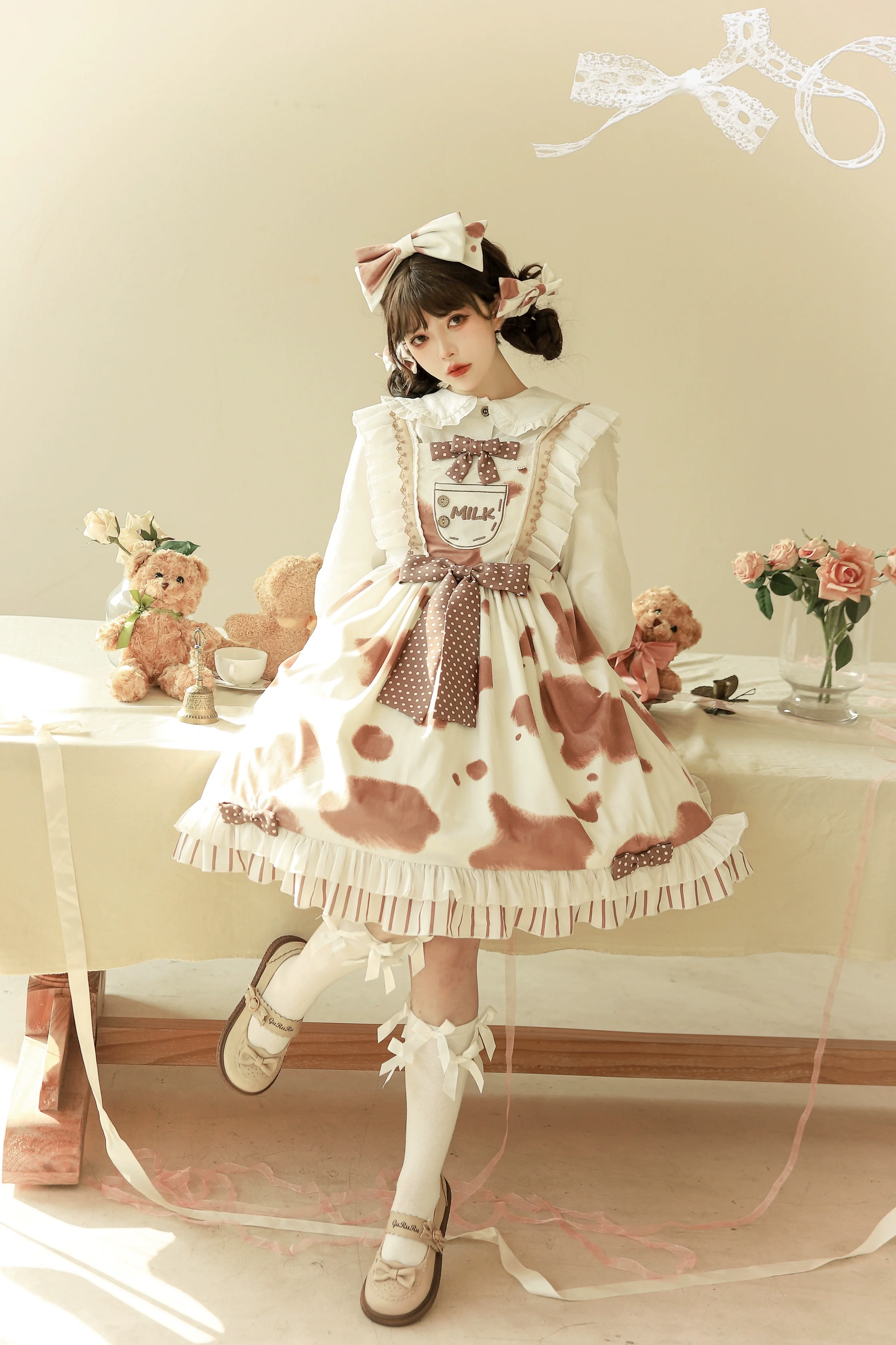 Milky Dango - Cow Spot Kawaii Lolita JSK, Side Pockets - Image 37