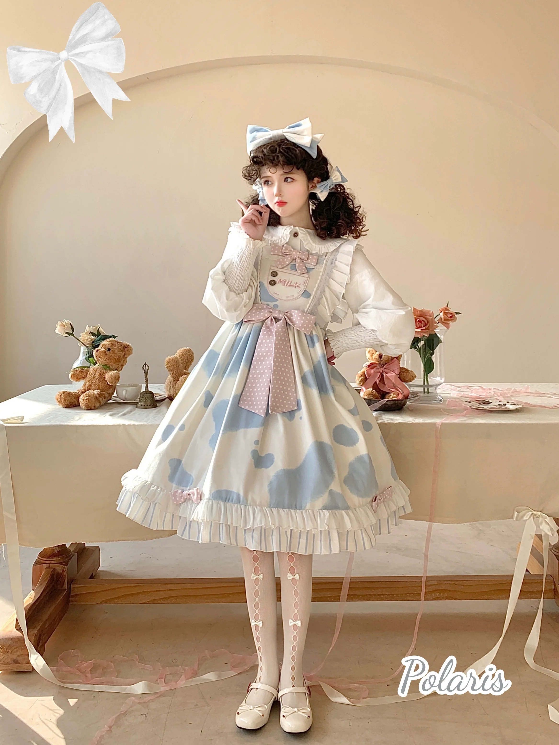 Milky Dango - Cow Spot Kawaii Lolita JSK, Side Pockets - Image 41