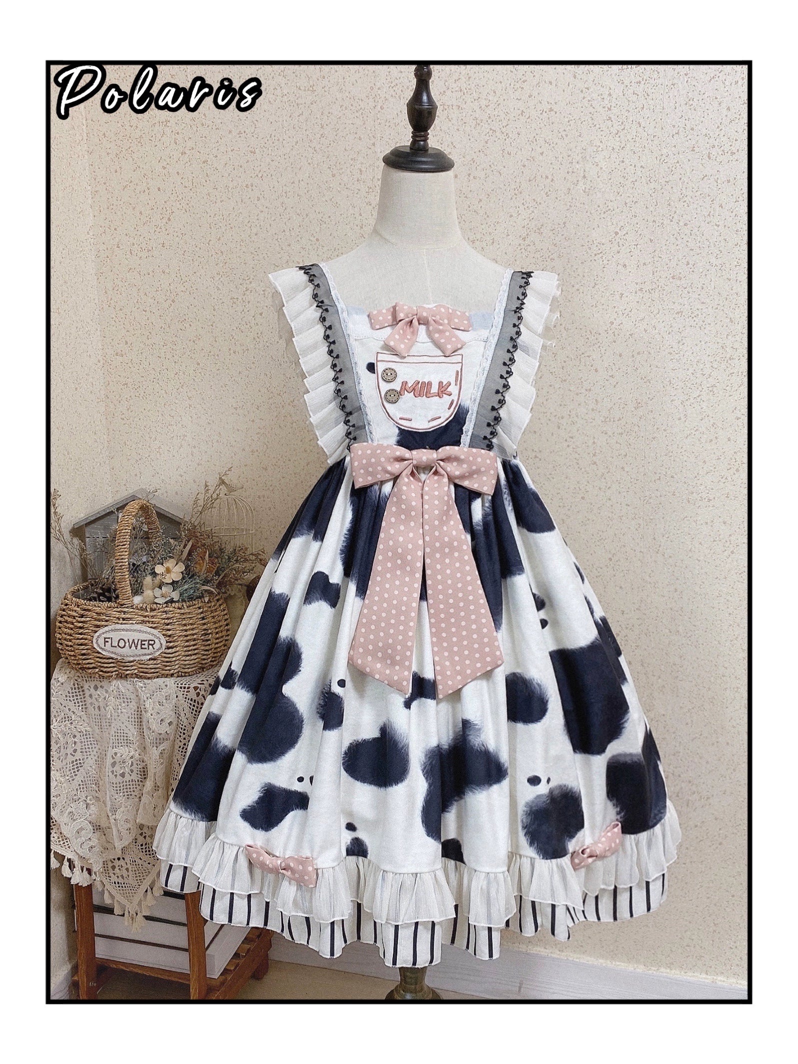 Milky Dango - Cow Spot Kawaii Lolita JSK, Side Pockets - Image 47