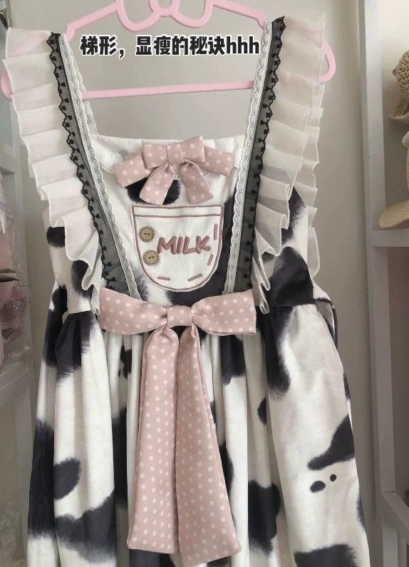 Milky Dango - Cow Spot Kawaii Lolita JSK, Side Pockets - Image 48