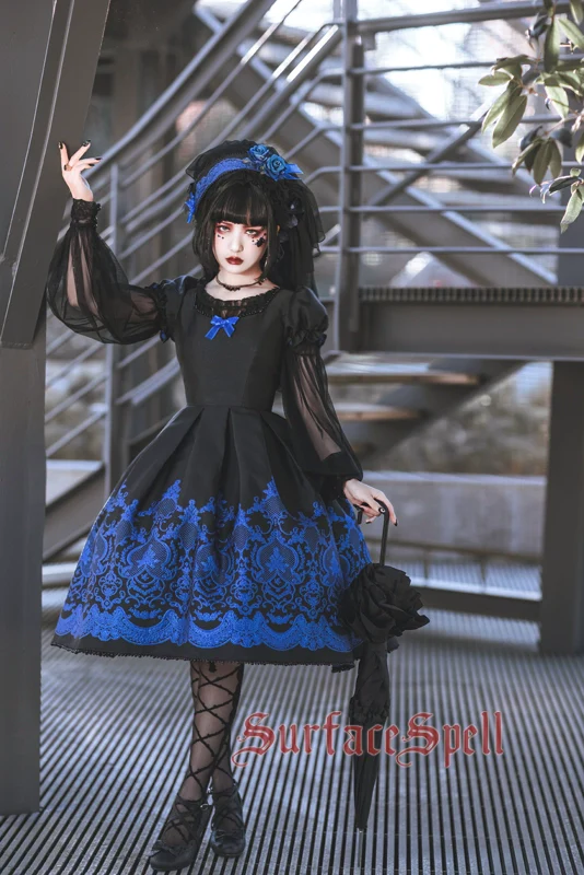 Nocturne - Custom Gothic Lolita Dress Brocade Puff Sleeve Dress - Image 7