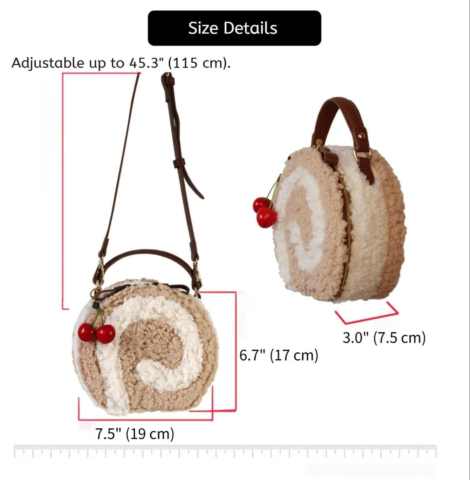 Little Swiss Roll - Cute Plush Lolita Bag, Adjustable Crossbody Strap - Image 6