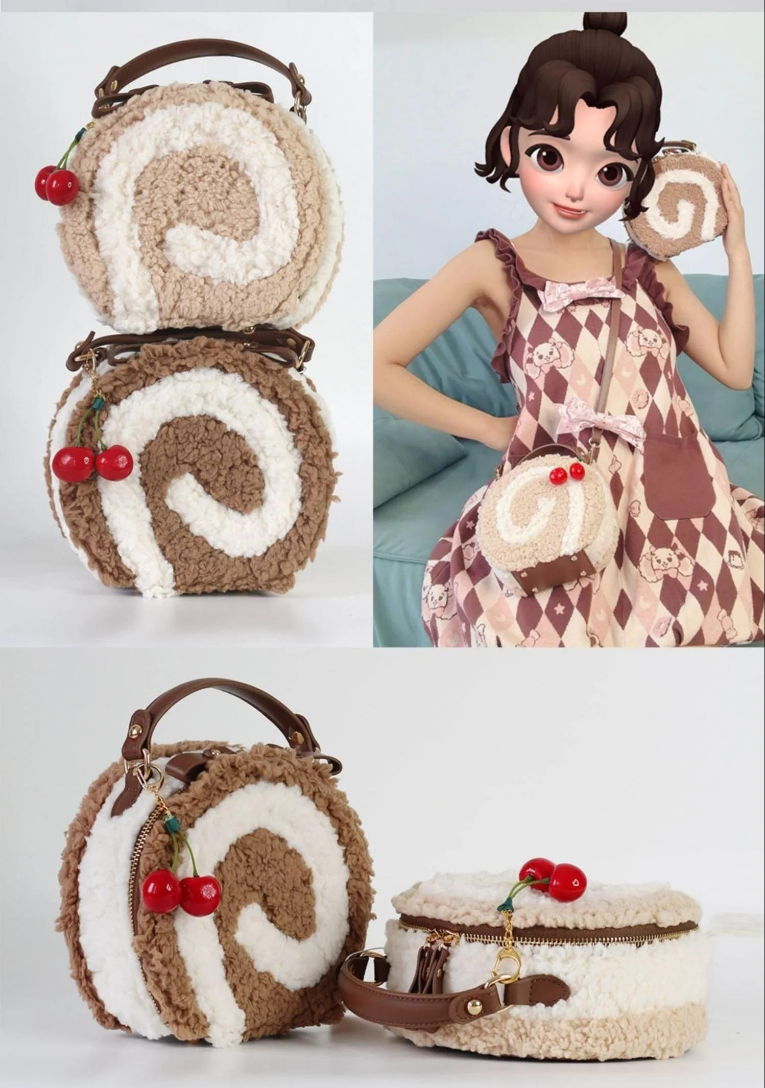 Little Swiss Roll - Cute Plush Lolita Bag, Adjustable Crossbody Strap - Image 9