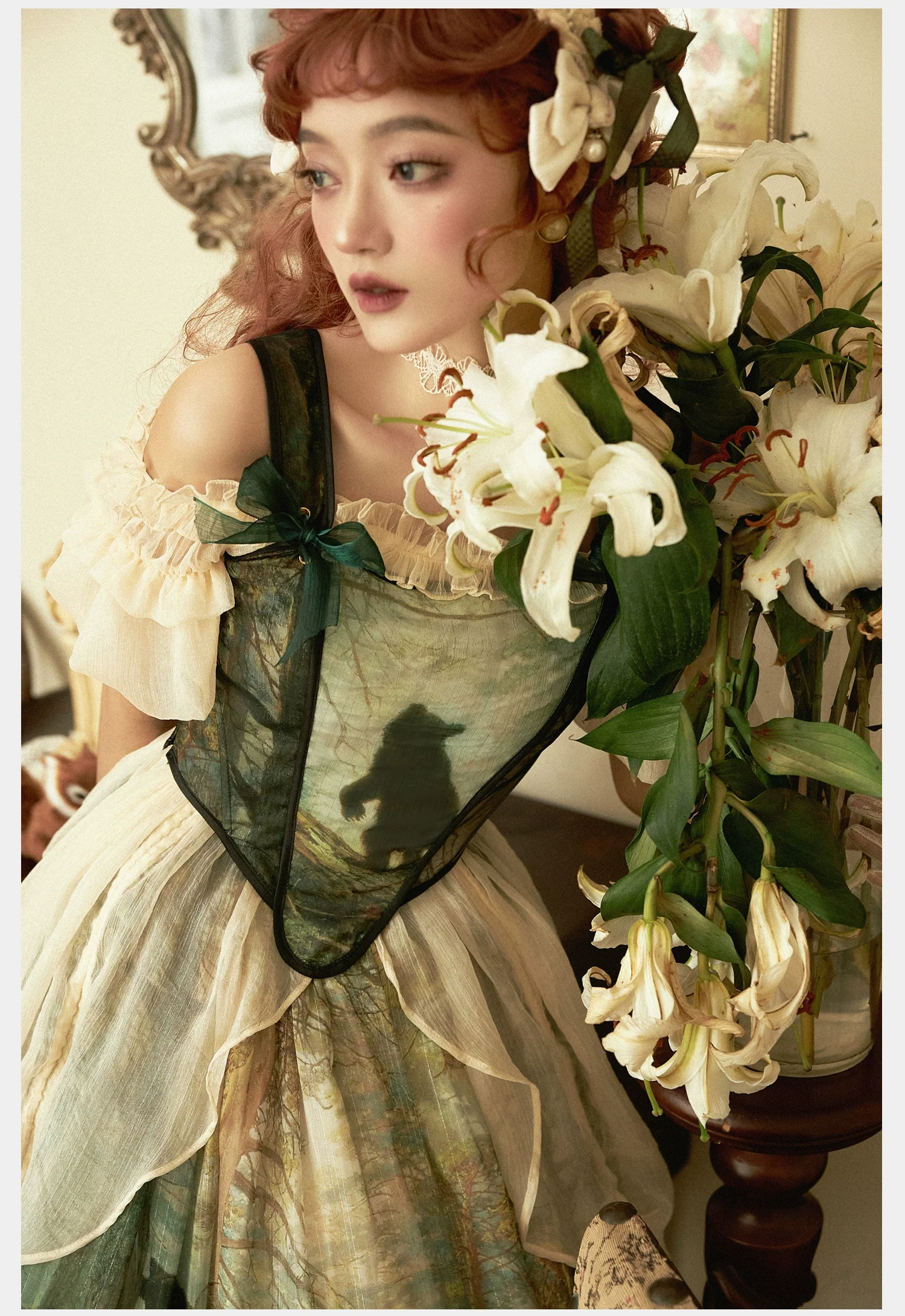 Cyan - Morning of Pine Forest - Elegant Lolita Bear Print Skirt - Image 13