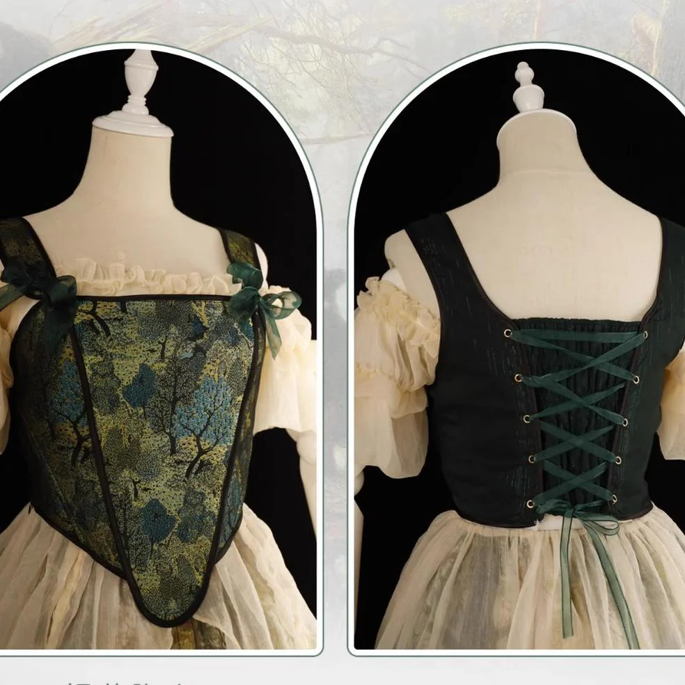 Cyan - Morning of Pine Forest - Elegant Lolita Bear Print Skirt - Image 32