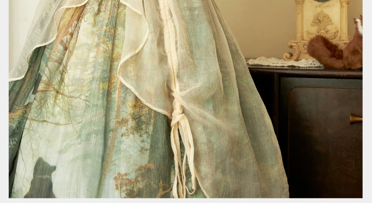 Cyan - Morning of Pine Forest - Elegant Lolita Bear Print Skirt - Image 34