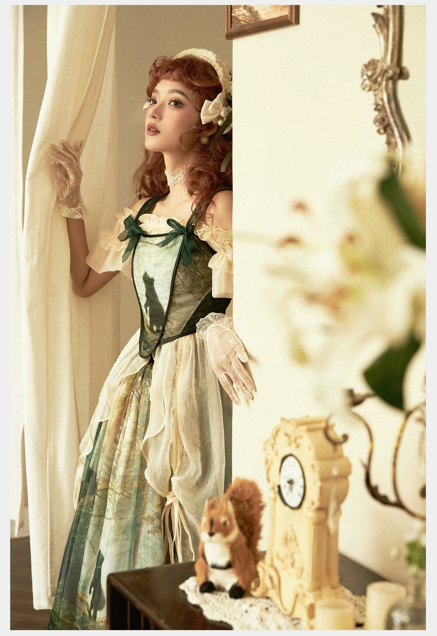 Cyan - Morning of Pine Forest - Elegant Lolita Bear Print Skirt - Image 8