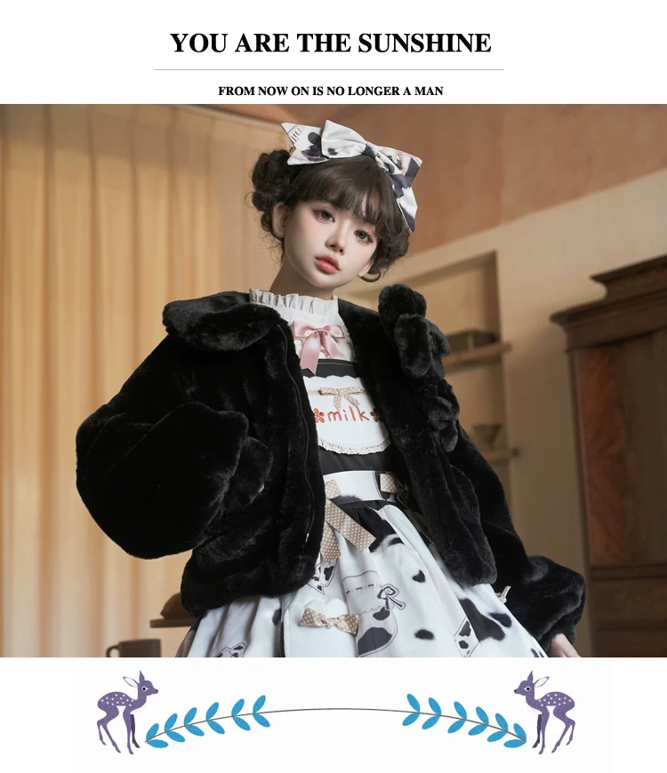 Daily Lolita Coat Imitation Rabbit Hair Short Winter Coat - Image 7
