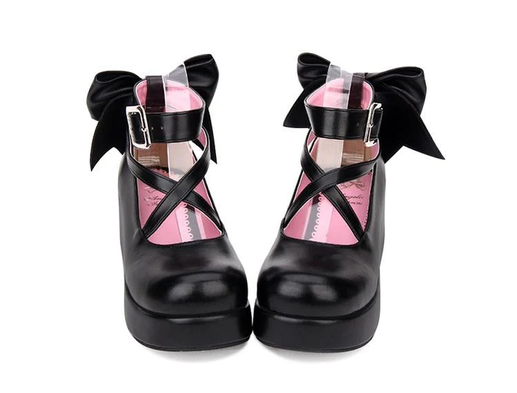 Angelic Imprint - Daily Lolita Leather Shoes Platform Medium Heel Big Bow Shoe - Image 2