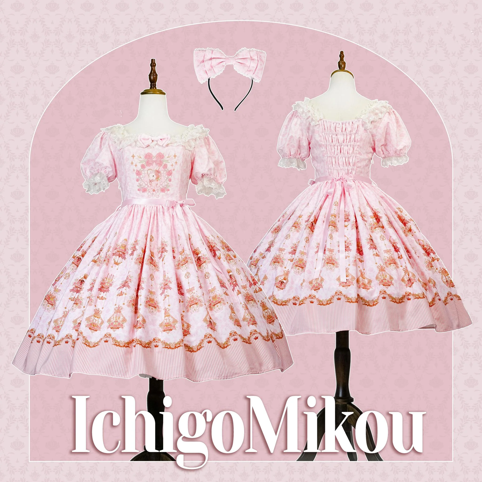 Rose Garden Bunny - Daily Lolita Rose Bunny Printing OP JSK Dress Set - Image 20