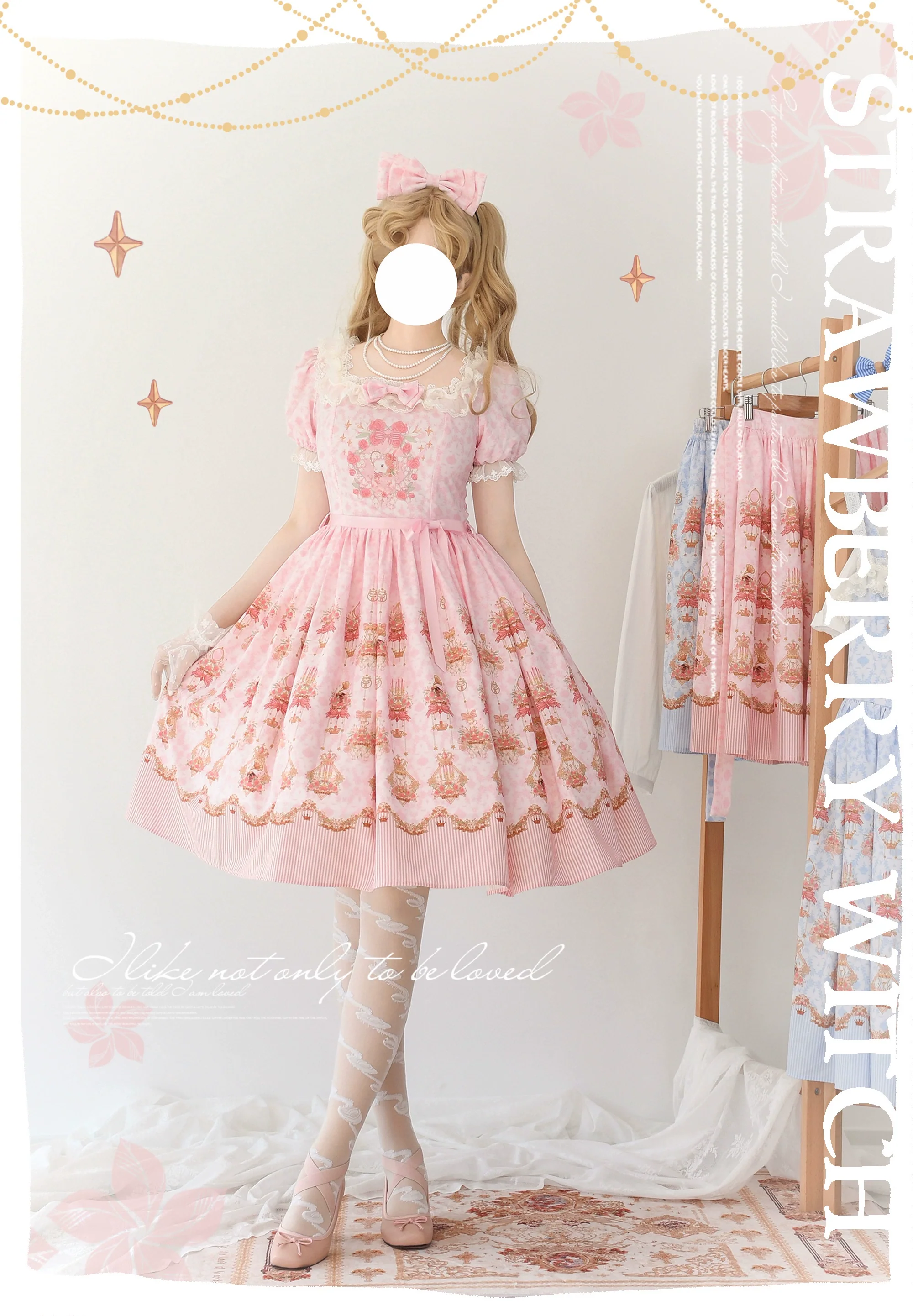 Rose Garden Bunny - Daily Lolita Rose Bunny Printing OP JSK Dress Set - Image 3