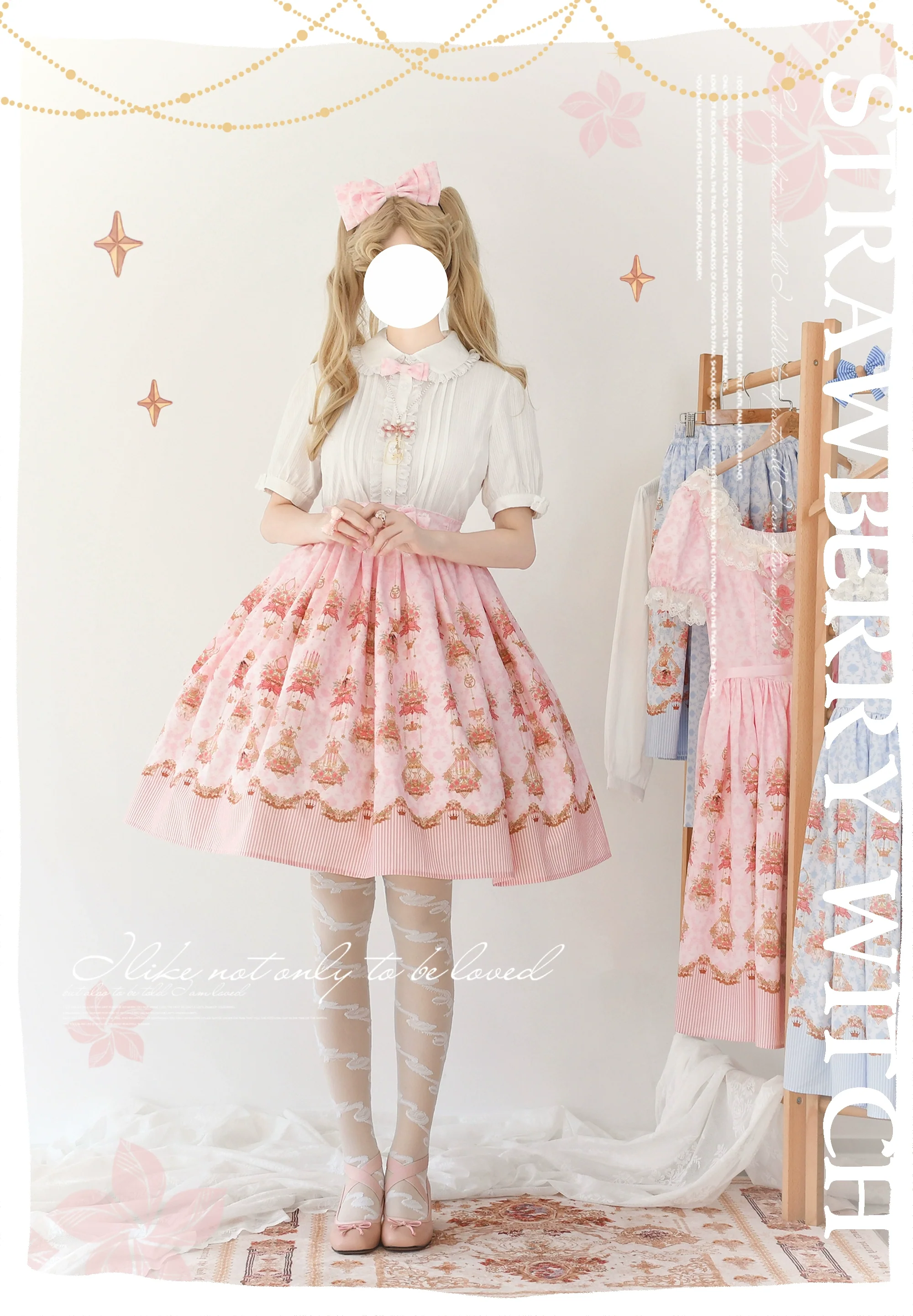 Rose Garden Bunny - Daily Lolita Rose Bunny Printing OP JSK Dress Set - Image 5