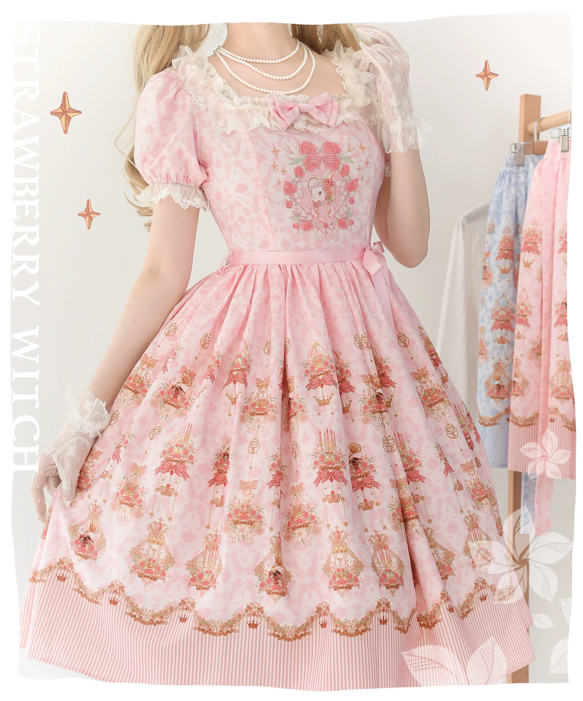 Rose Garden Bunny - Daily Lolita Rose Bunny Printing OP JSK Dress Set - Image 7