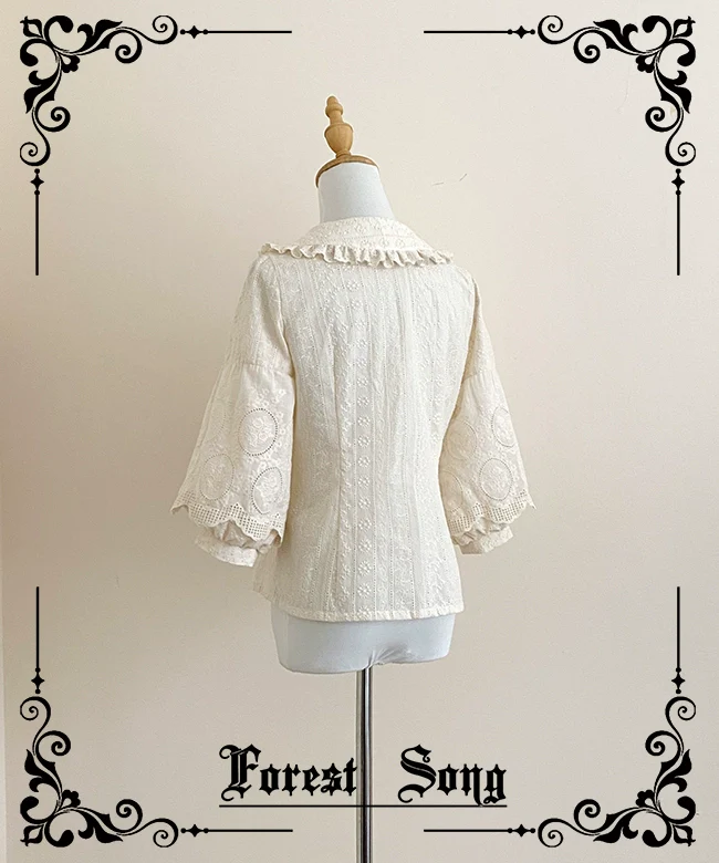 Daily Lolita Shirt Apricot Embroidered Blouse - Image 9
