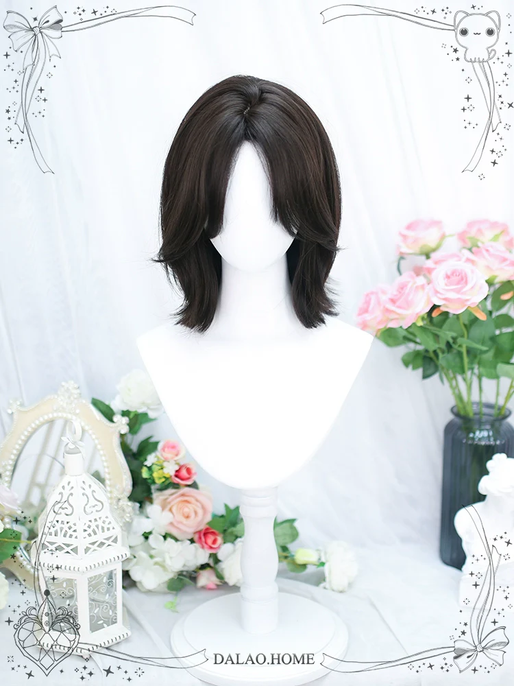 Dalao Home - Bitter Wine - Daily Lolita Short Wig Eight-character Bangs Short Black Tea - Image 2