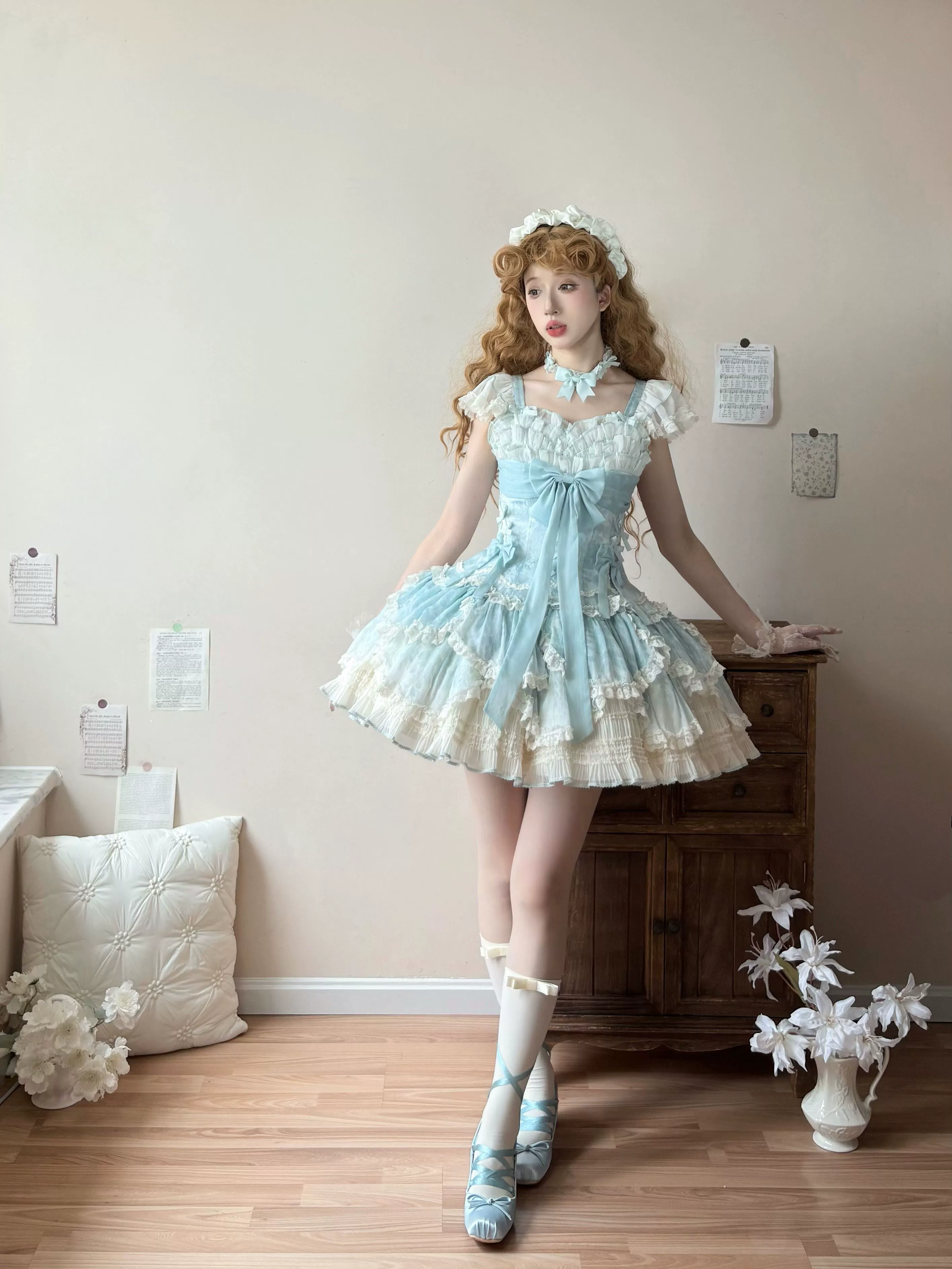 Meowing and fruity - Dream of Floral - Doll-Like Sweet Lolita Dress, Tiered Petal Hem - Image 10
