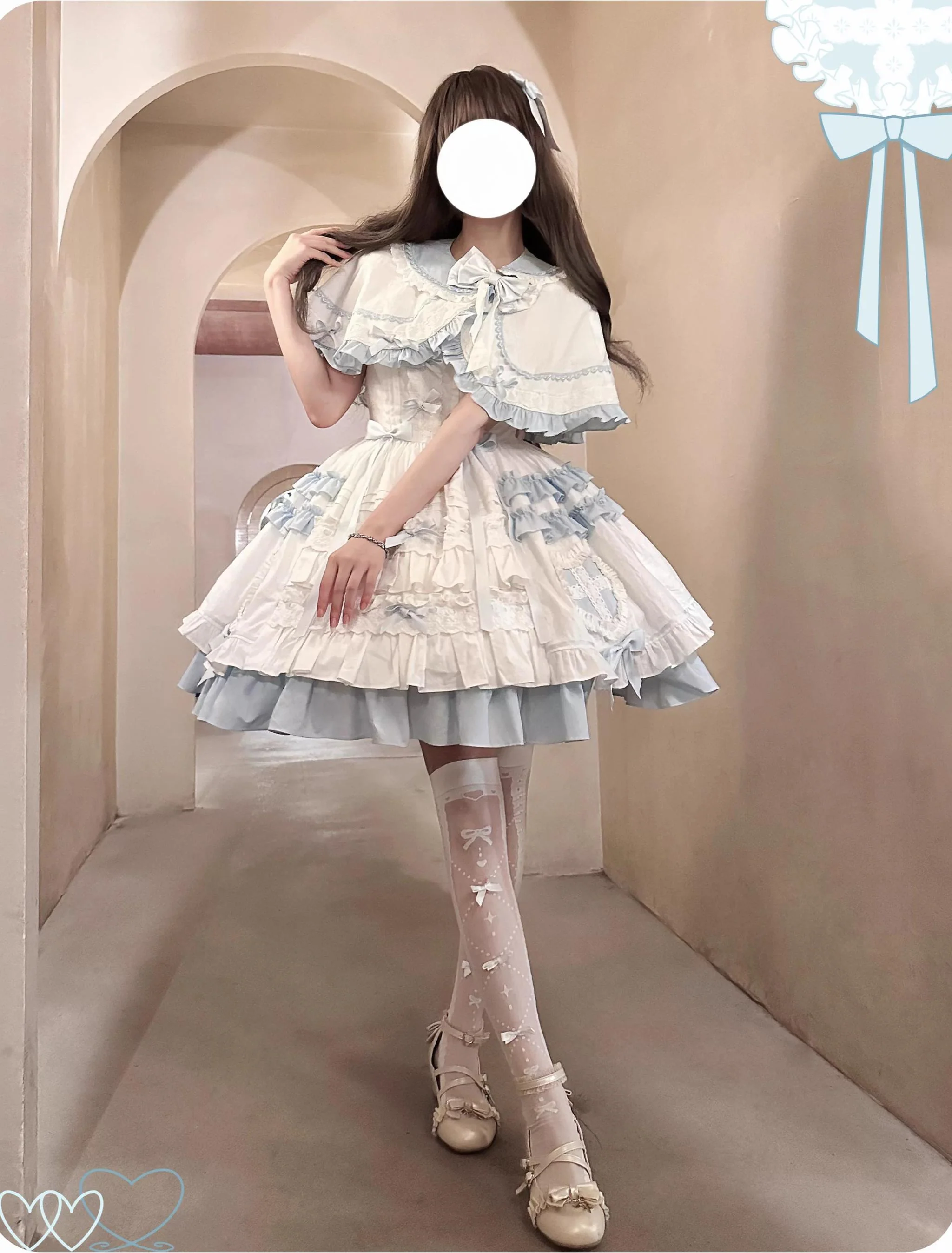 Showcase Doll - Doll-Like Sweet Lolita JSK Dress, Flounce Hem Cape - Image 3