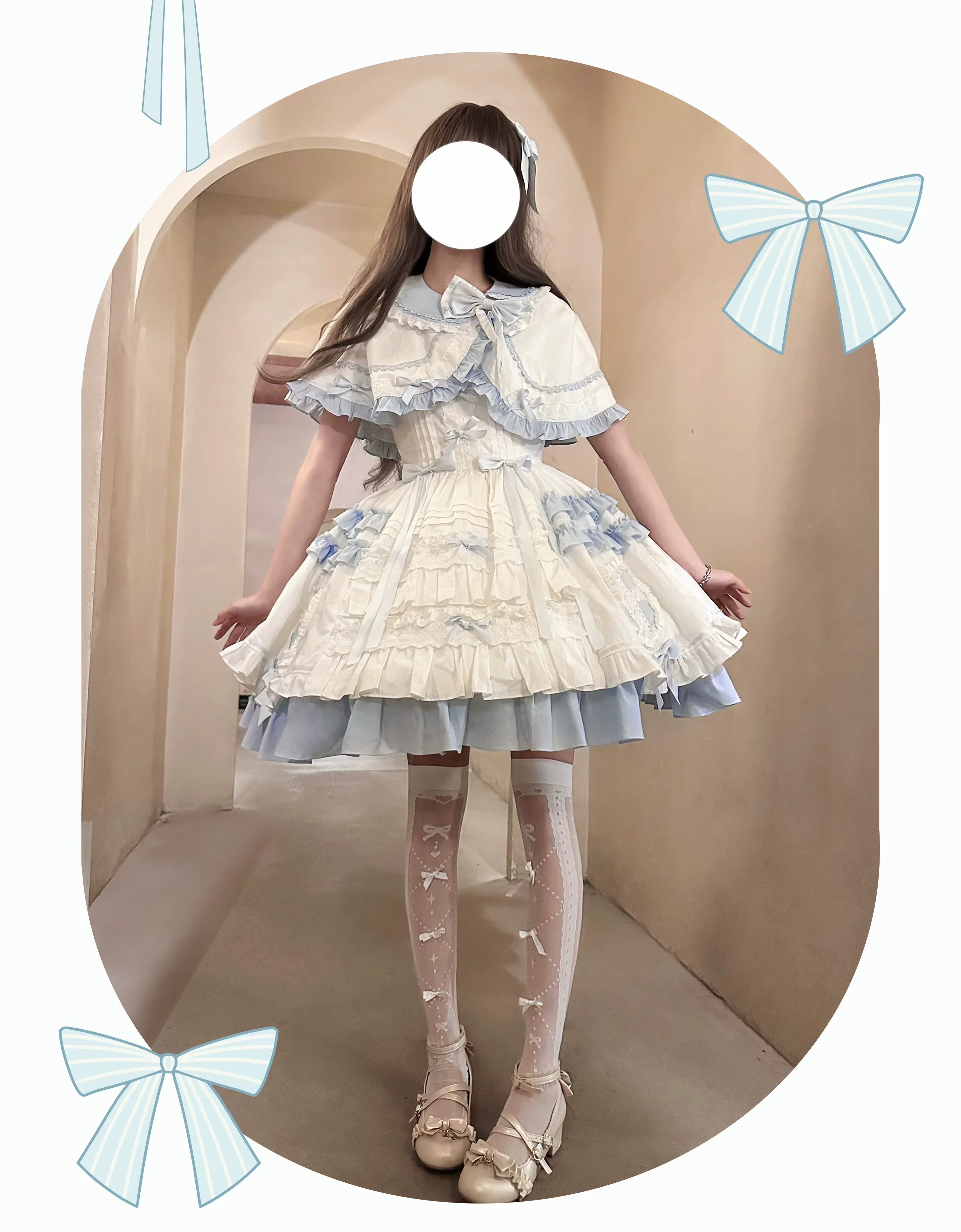 Showcase Doll - Doll-Like Sweet Lolita JSK Dress, Flounce Hem Cape - Image 5