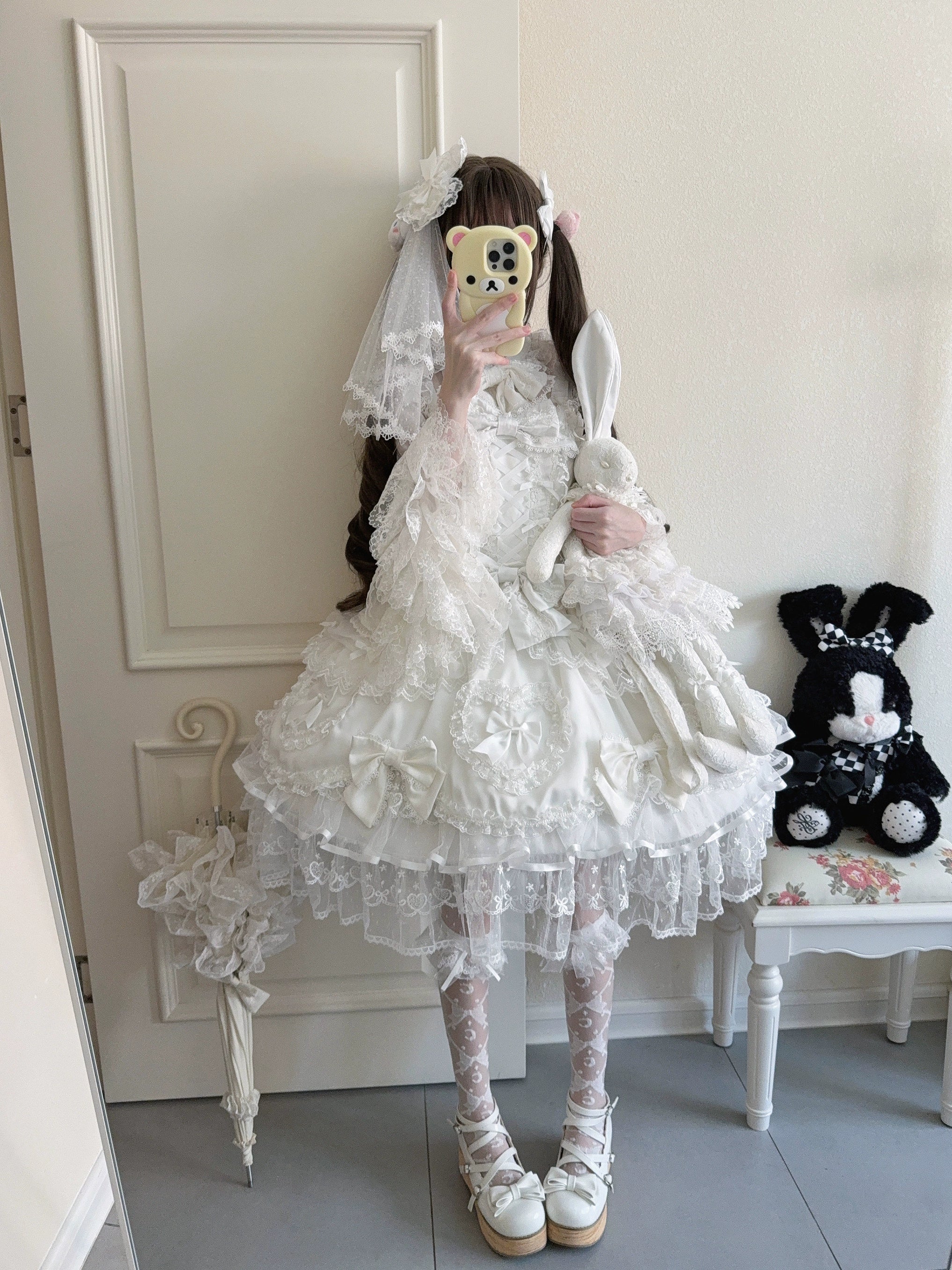 Velvet Sweetheart - Doll-like Sweet Lolita Jumper Dress, Bow Accents - Image 10