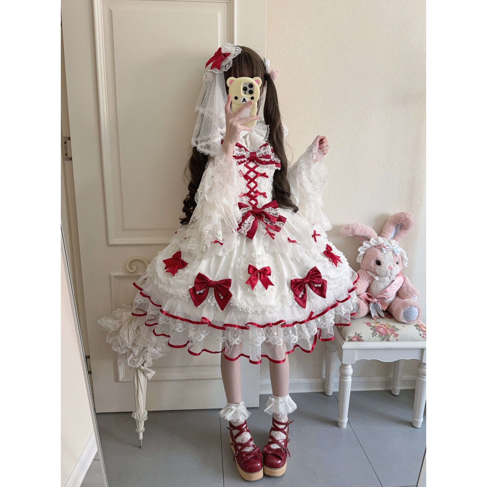 Velvet Sweetheart - Doll-like Sweet Lolita Jumper Dress, Bow Accents - Image 24