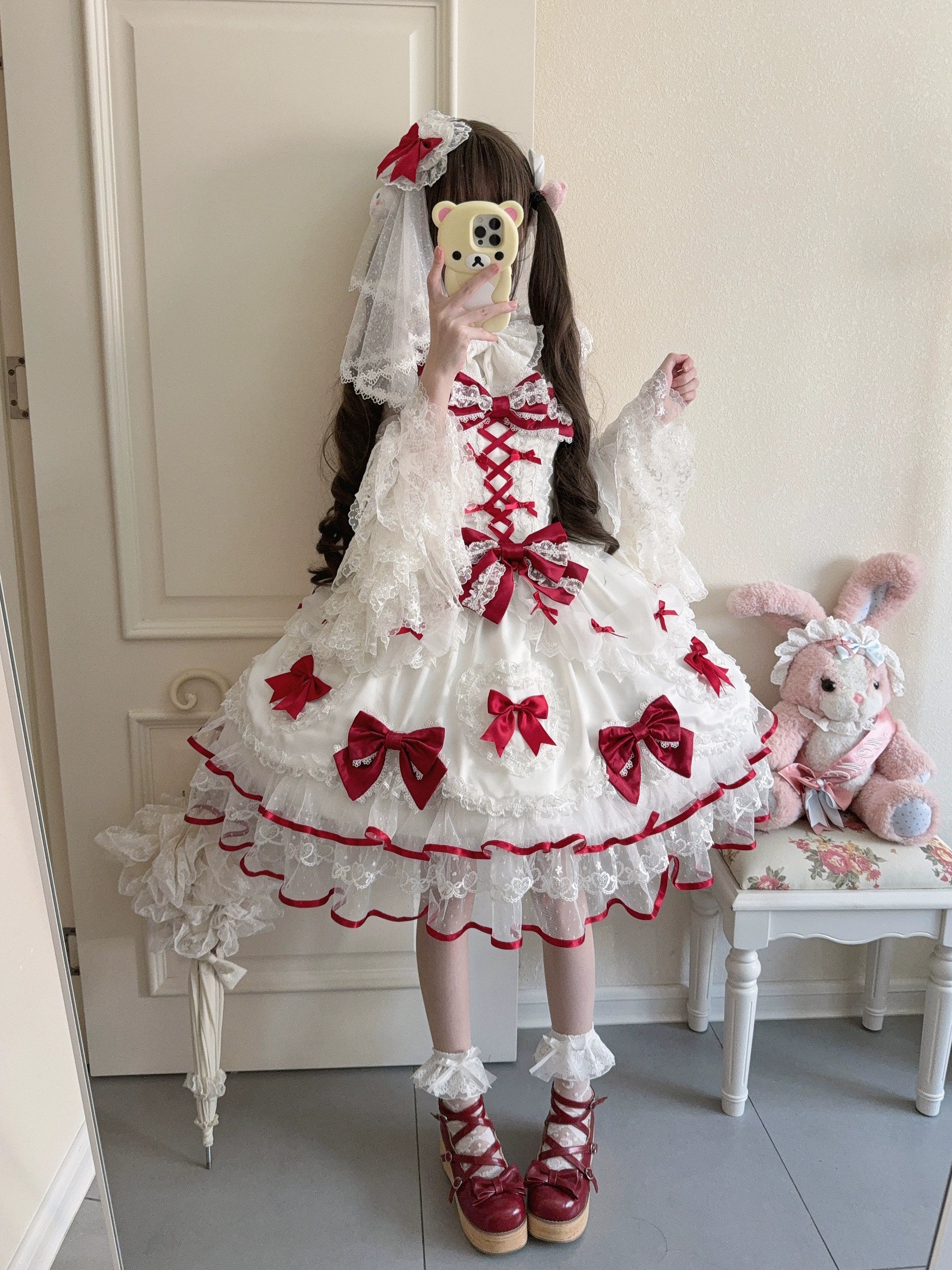 Velvet Sweetheart - Doll-like Sweet Lolita Jumper Dress, Bow Accents - Image 26