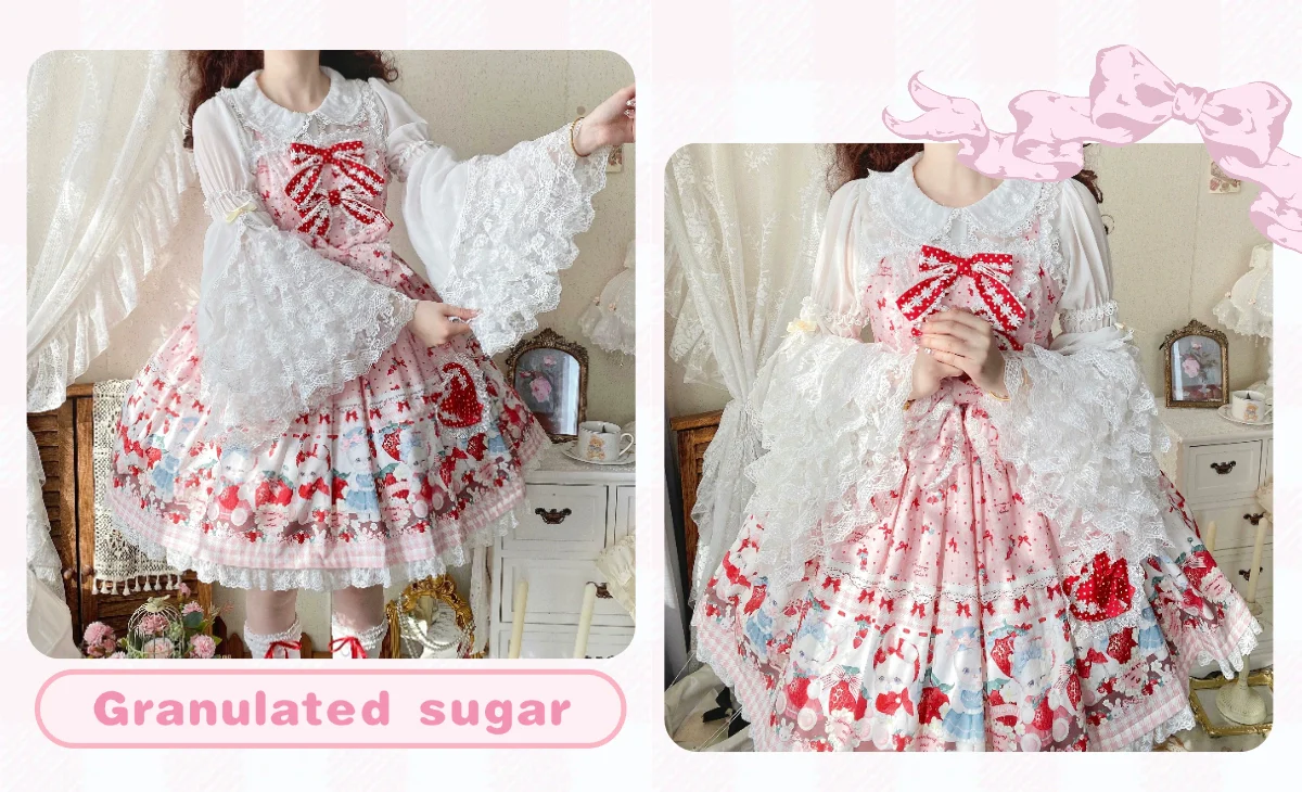 Qianmu - Granulated Sugar - Doll-like Sweet Lolita Lace Blouse, Hime Sleeve - Image 13