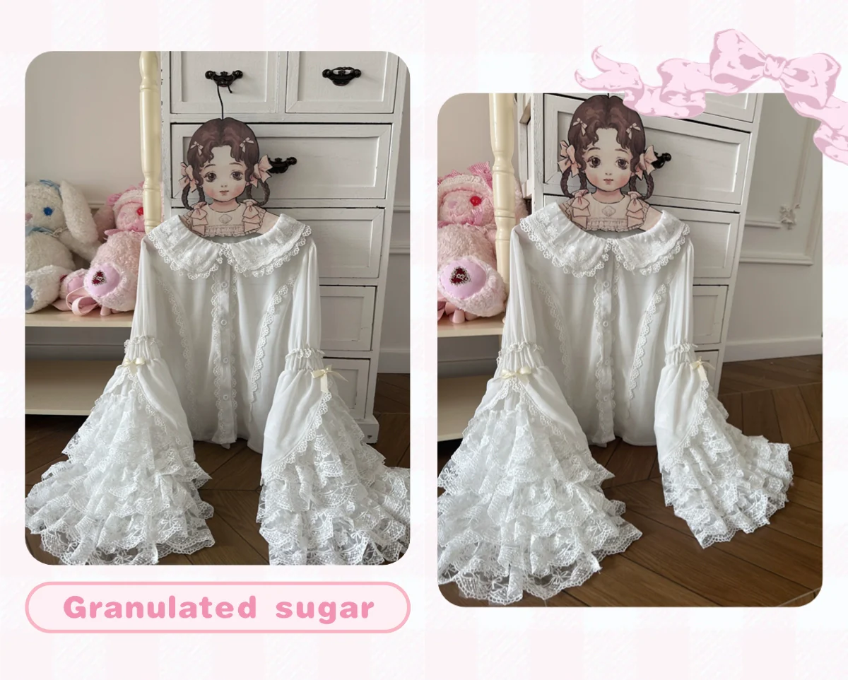 Qianmu - Granulated Sugar - Doll-like Sweet Lolita Lace Blouse, Hime Sleeve - Image 14