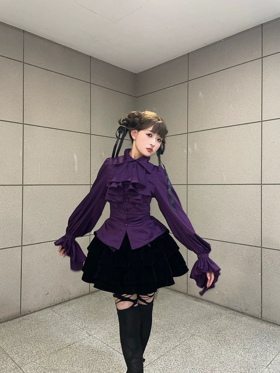 A Tiny Cake - Doll-like Velvet Lolita Skirt, Tiered Skirt - Image 5