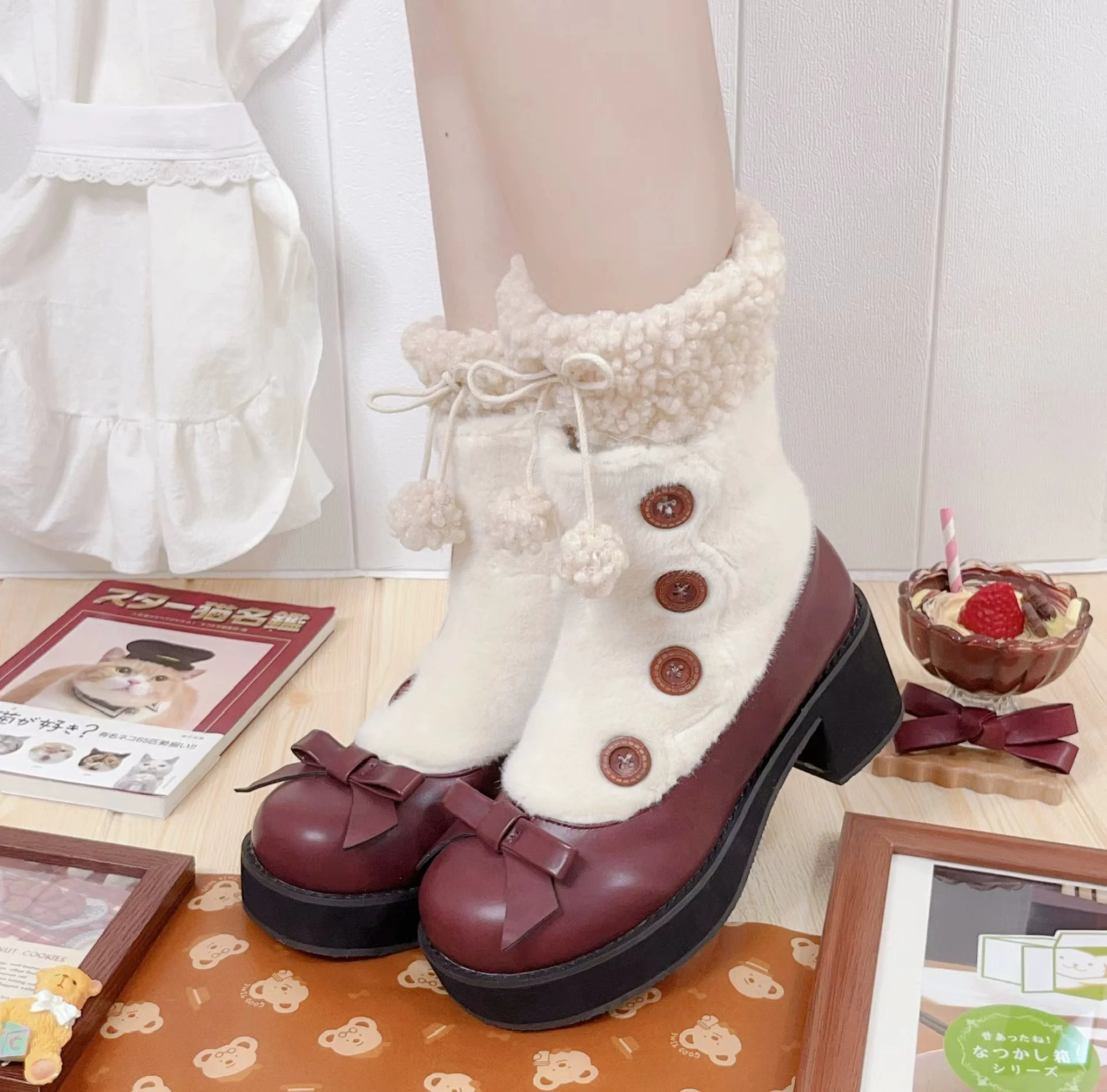 Dolly Doll - Winter Lolita Boots Fur Mary Jane Lolita Low Heel Shoes - Image 22