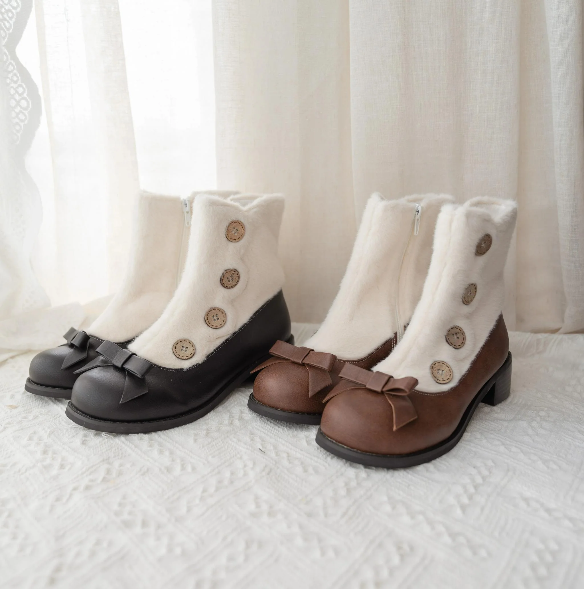 Dolly Doll - Winter Lolita Boots Fur Mary Jane Lolita Low Heel Shoes - Image 4