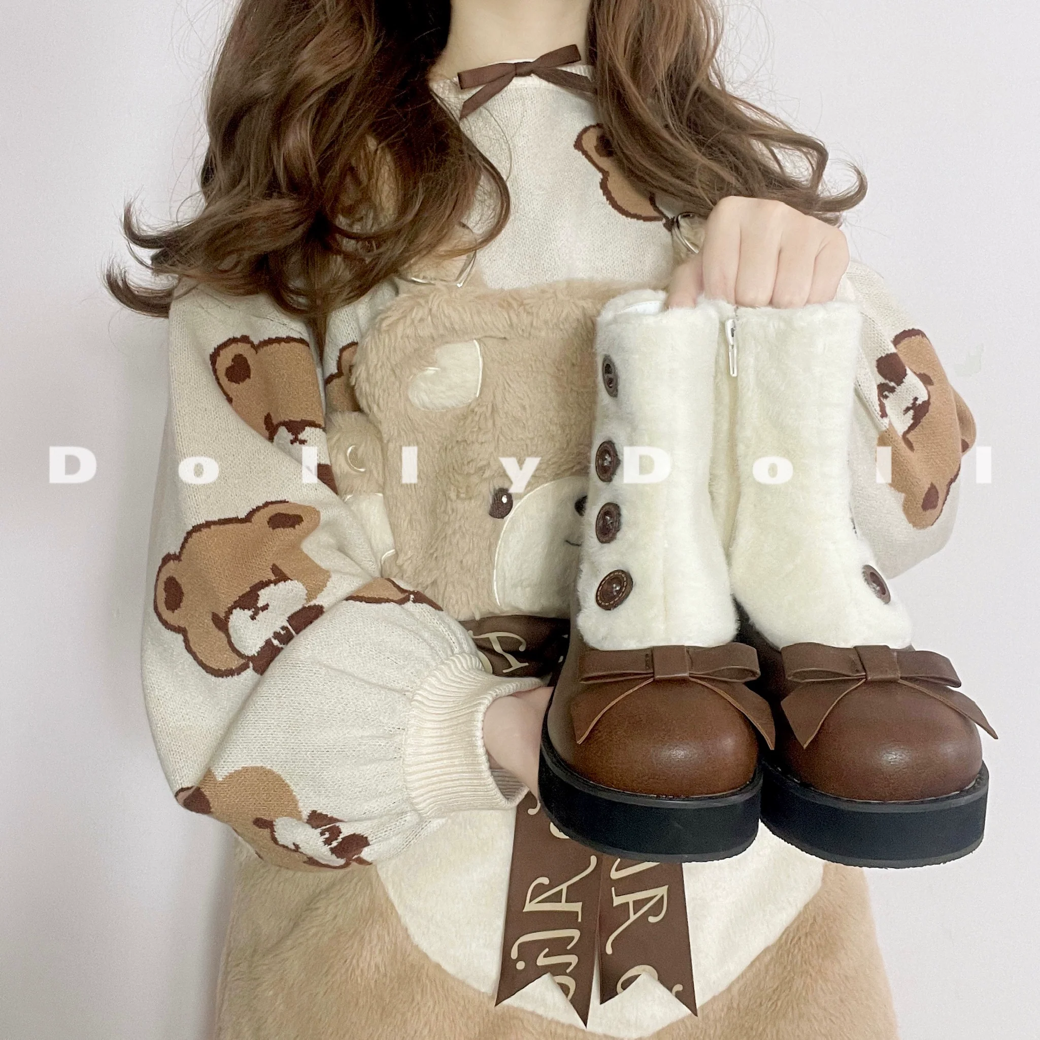 Dolly Doll - Winter Lolita Boots Fur Mary Jane Lolita Low Heel Shoes - Image 46