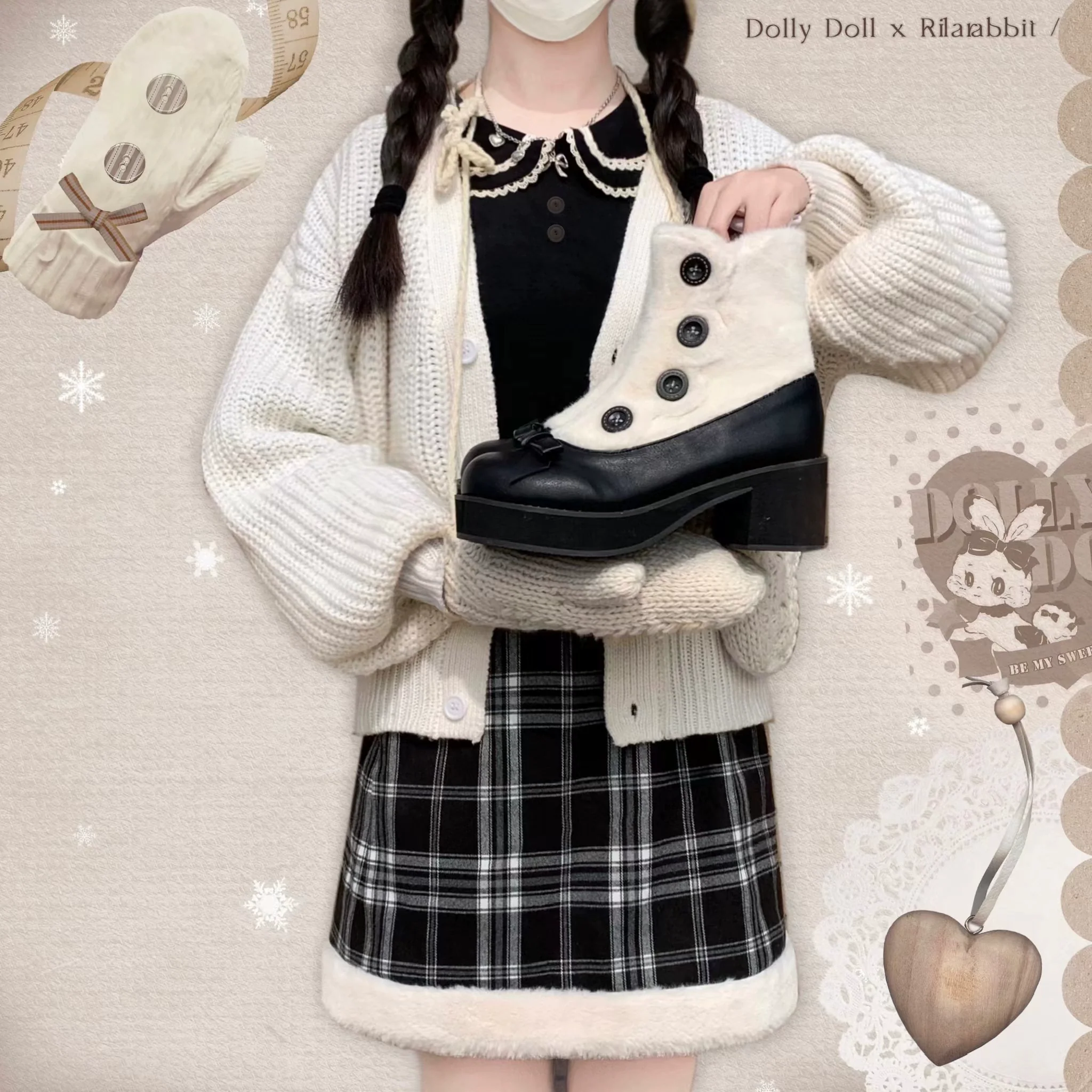 Dolly Doll - Winter Lolita Boots Fur Mary Jane Lolita Low Heel Shoes - Image 70