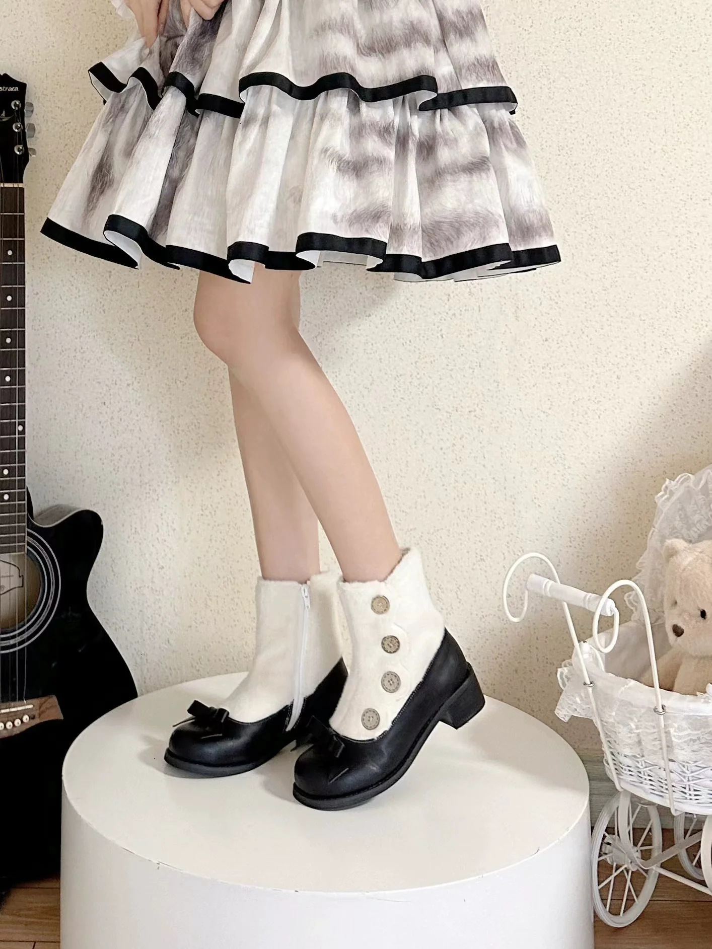 Dolly Doll - Winter Lolita Boots Fur Mary Jane Lolita Low Heel Shoes - Image 71