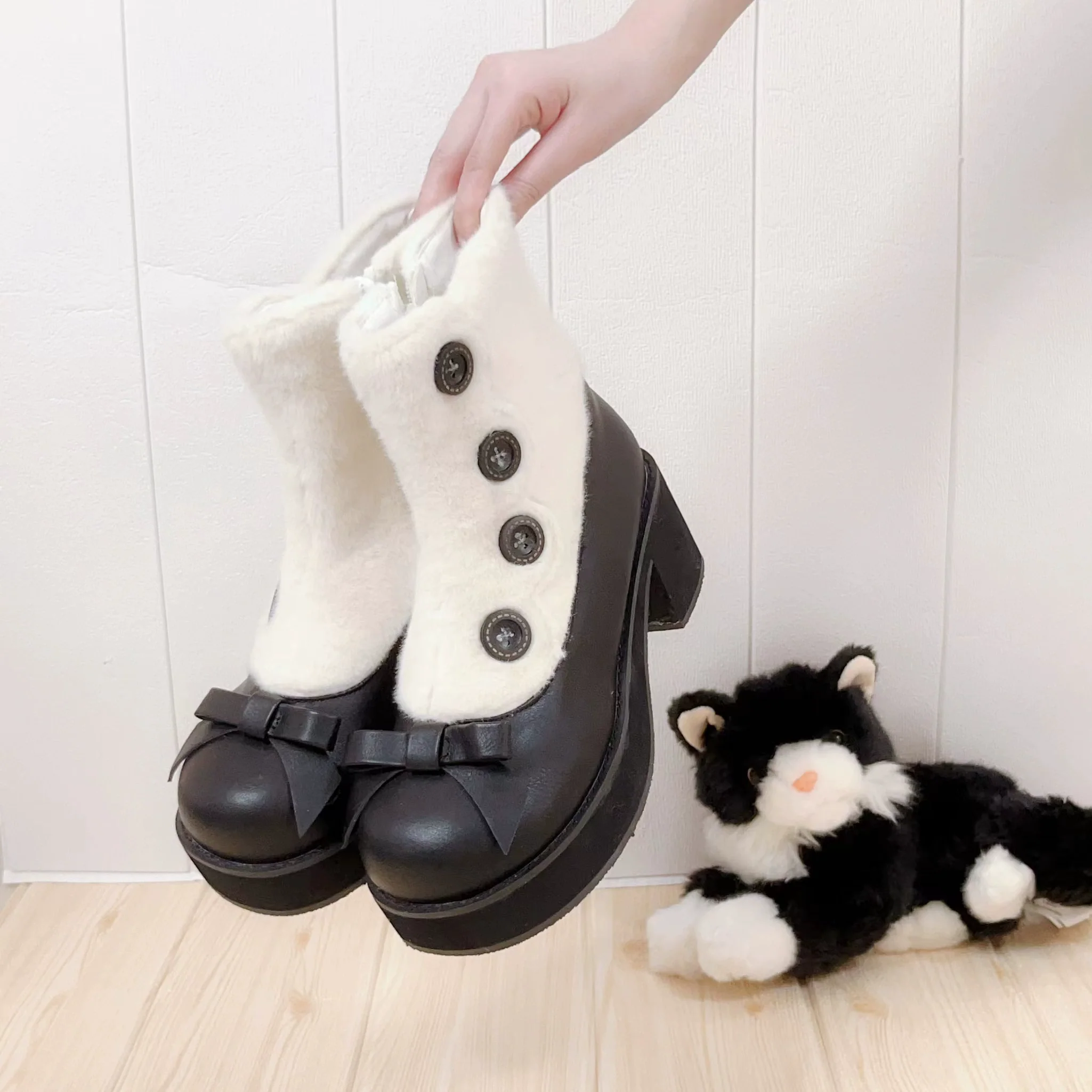 Dolly Doll - Winter Lolita Boots Fur Mary Jane Lolita Low Heel Shoes - Image 85