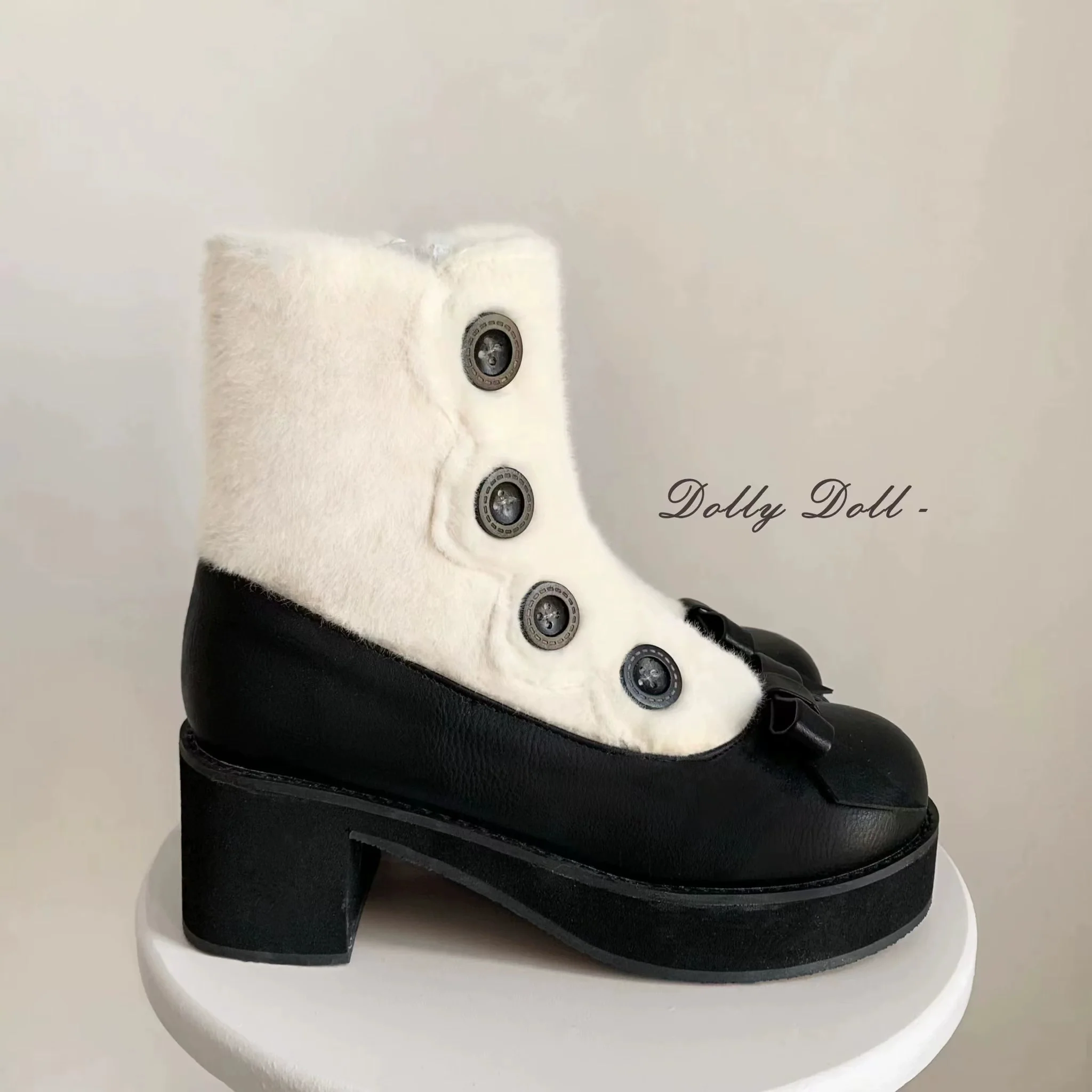 Dolly Doll - Winter Lolita Boots Fur Mary Jane Lolita Low Heel Shoes - Image 90