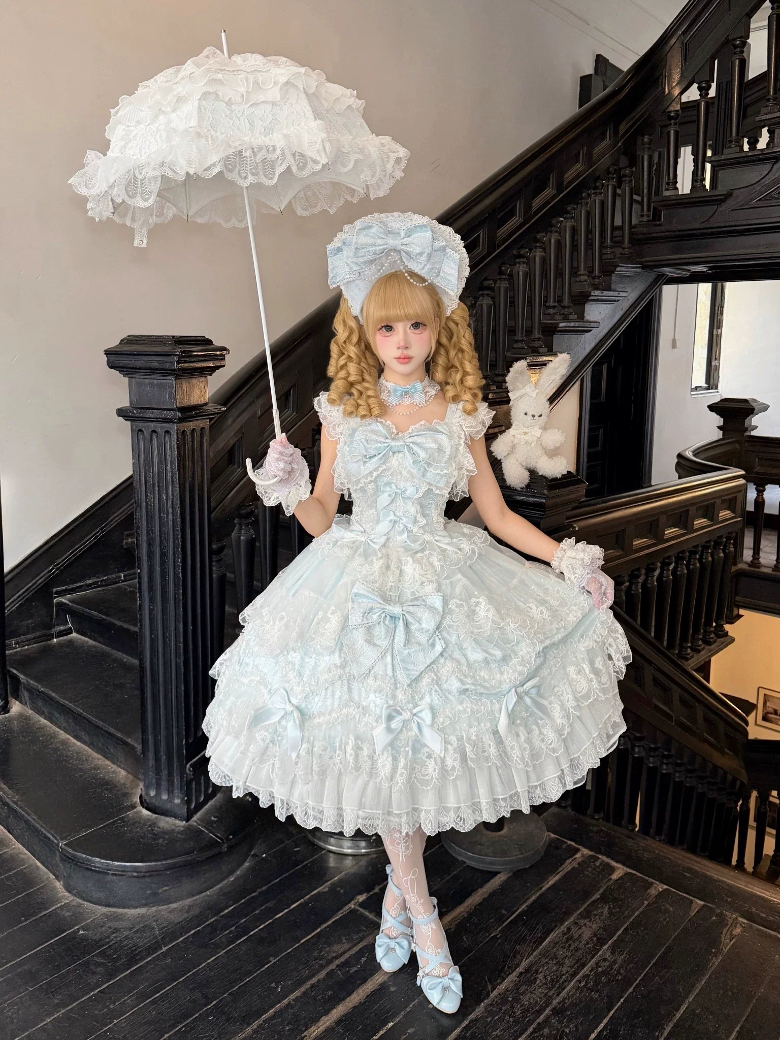 Sakura Blossom Dream - Dreamy Sweet Lolita JSK Dress, Abundant Lace & Bows - Image 2